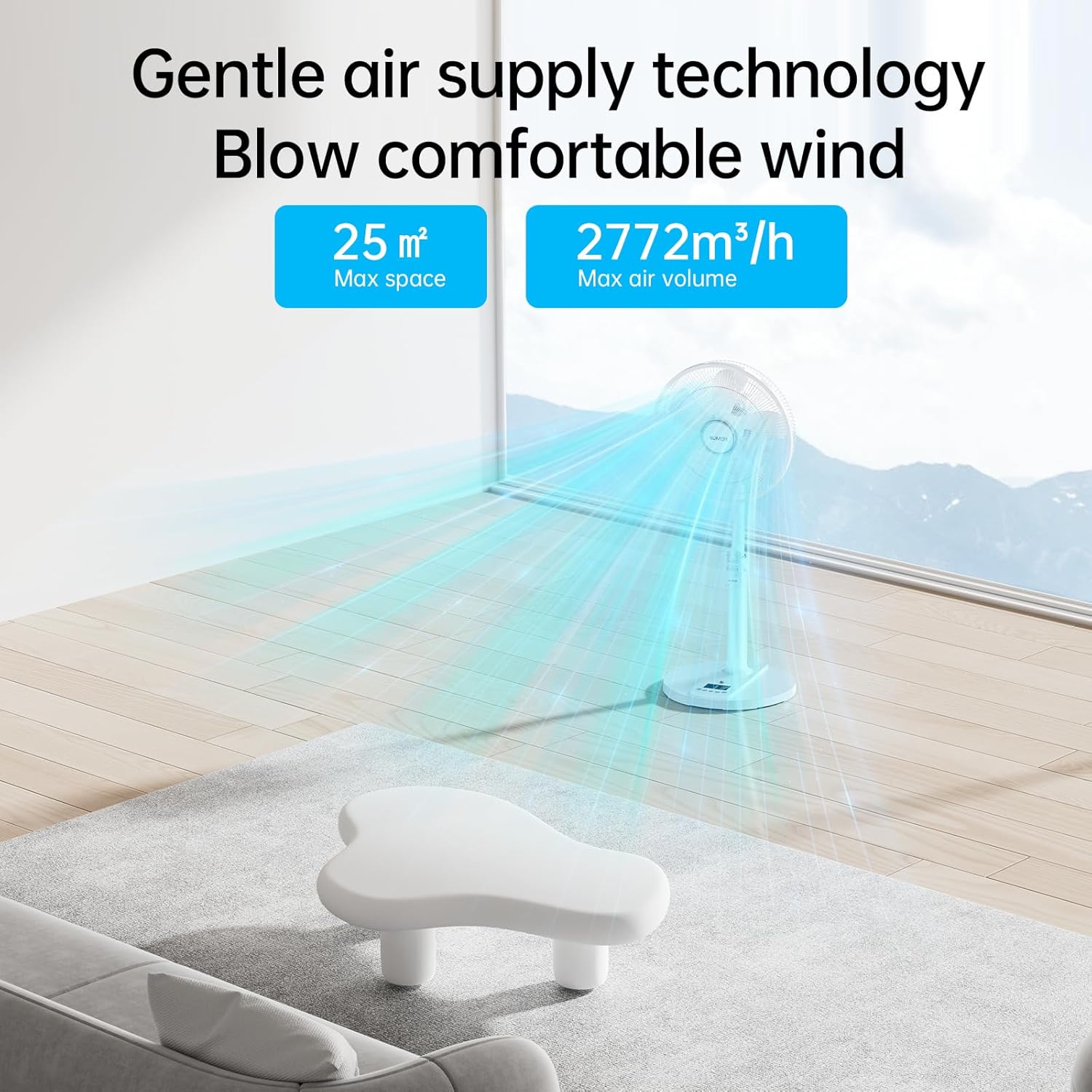 Thumbnail 1 de 4UMOR Ventilateur sur pied ultra silencieux 20 dB 2772 m³/h avec télécommande 2772 m³/h, moteur DC brushless et oscillation