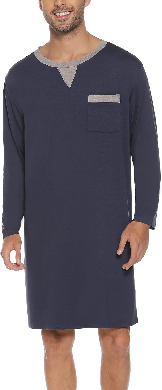 Detalle de Yukiuiny Men's Knee-Length Cotton Pyjama Top – Breathable, Soft Sleepwear for All-Night Comfort