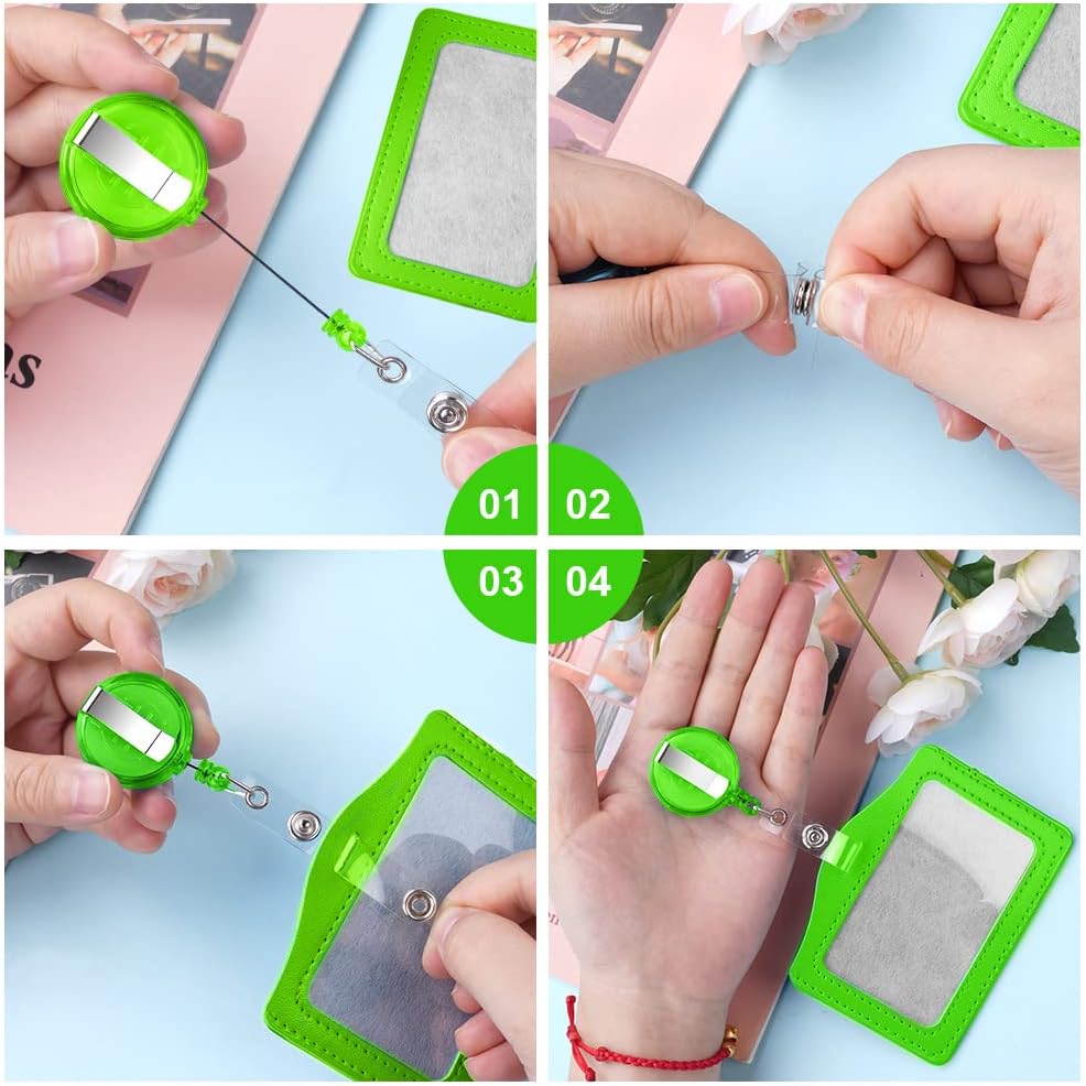 Detalle de Vicloon Porte Badge Tour de Cou Rétractable – Ensemble 2pcs en cuir PU, Vert et Jaune