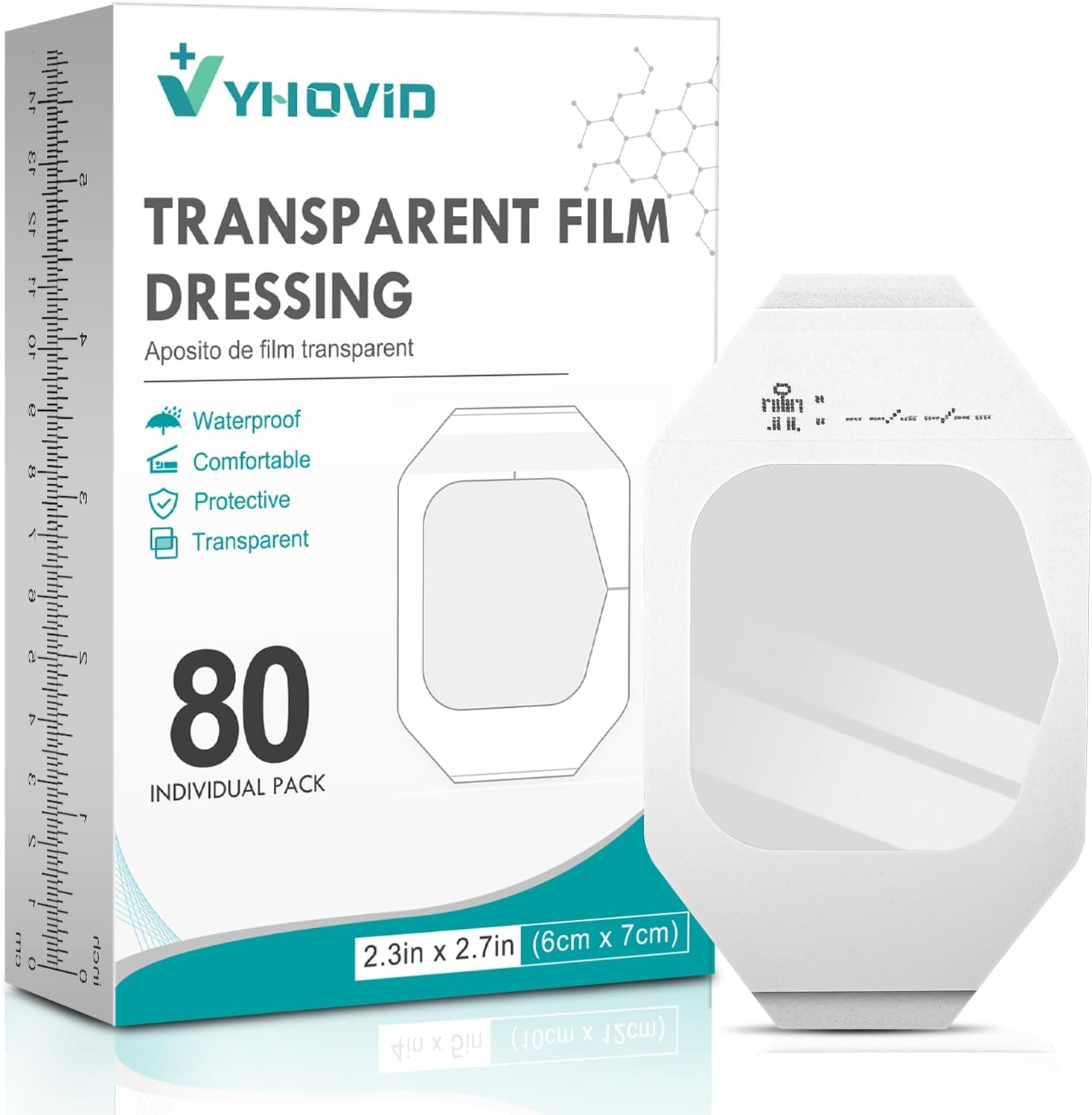 Detalle de YHOVID Transparent Film Dressings, 80-Pack Waterproof Bandages, 2.375" x 2.75