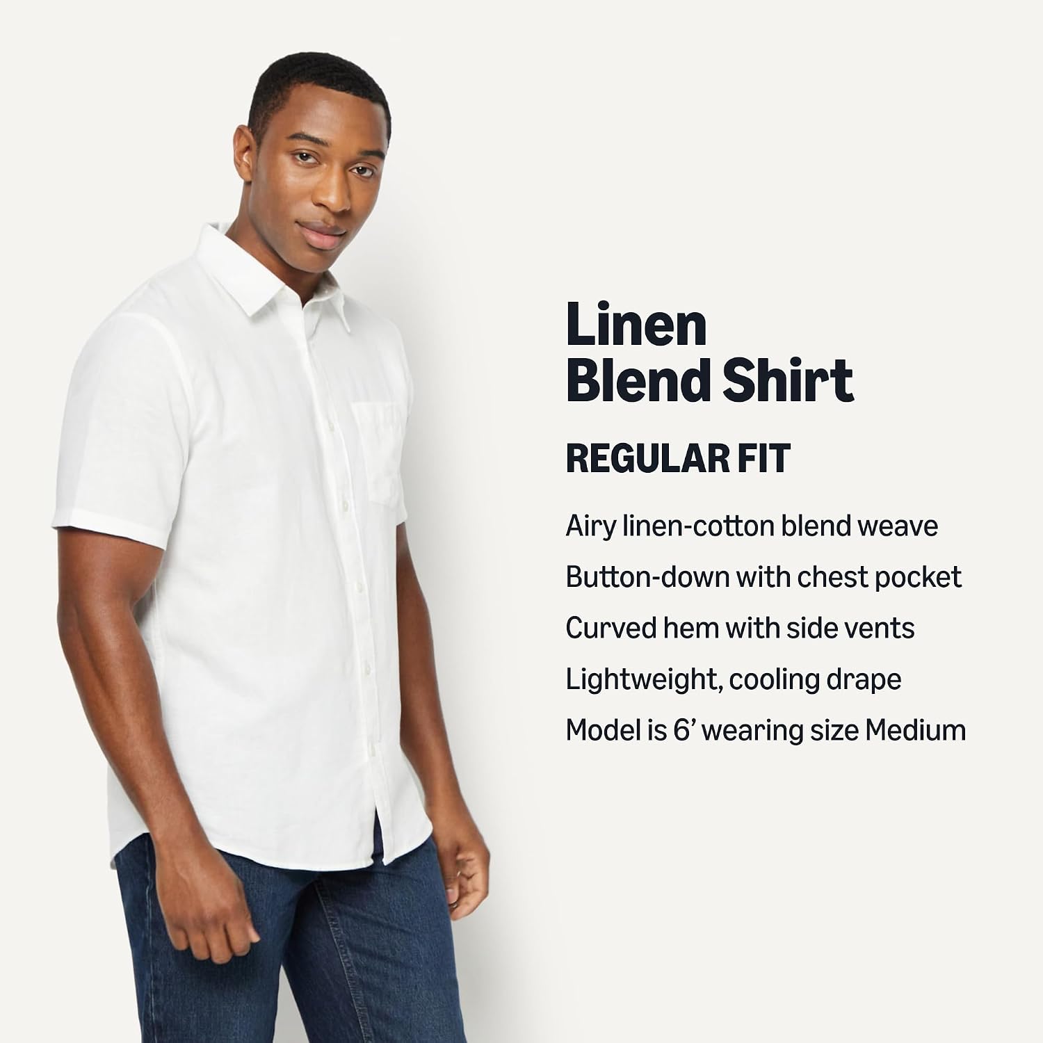 Detalle de Amazon Essentials Herren Kurzärmliges Regular-Fit-Leinenhemd