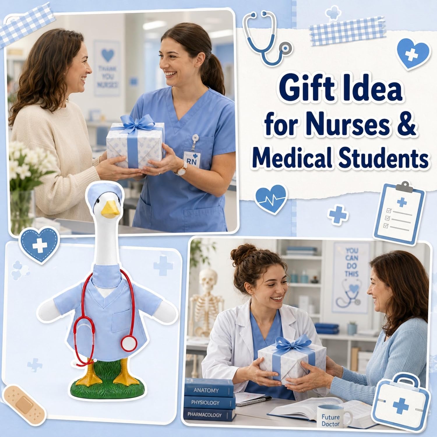 Detalle de GigaCircle Nurse Porch Goose Outfit for 23-Inch Statues, Blue Costume Set