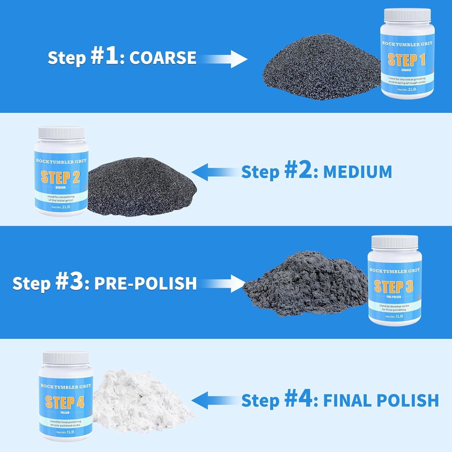 Thumbnail 3 de KomeStone Rock Tumbler Grit and Polish Refill Kit (6 Pounds) — 4-Step Media for Up to 40 lbs of Rocks