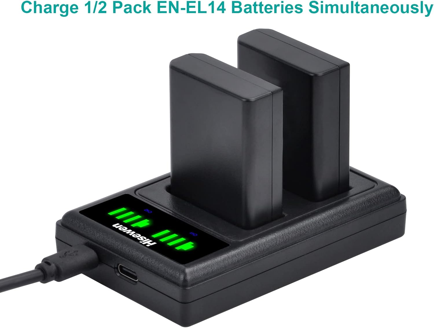 Detalle de Hisewen EN-EL14 ENEL14a Battery 2 Pack with Dual Charger for Nikon DSLRs