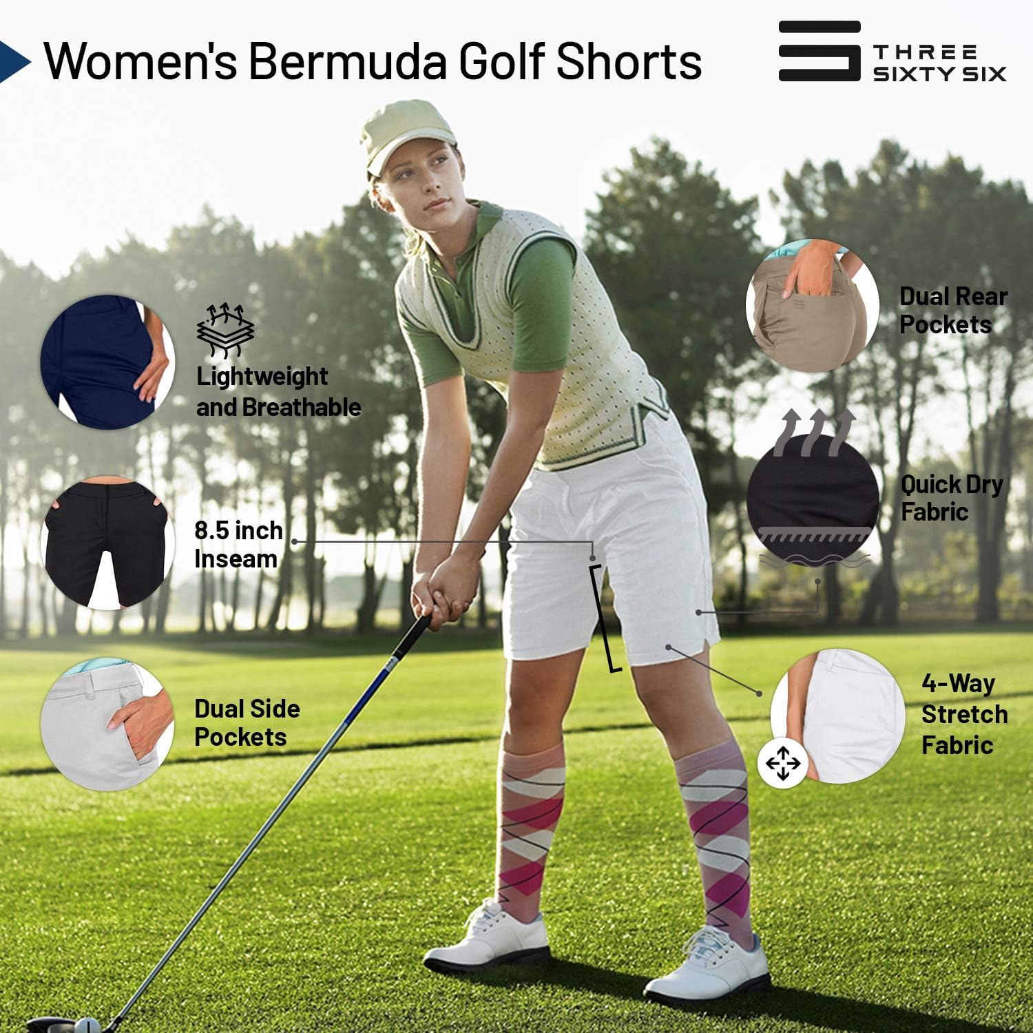 Thumbnail 5 de Three Sixty Six Women's Bermuda Golf Shorts, 8 ½-Inch Inseam