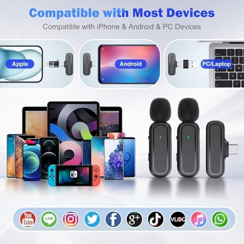 Detalle de Voijump Microfono Wireless Lavalier per iPhone/iPad e Android con Custodia 42H