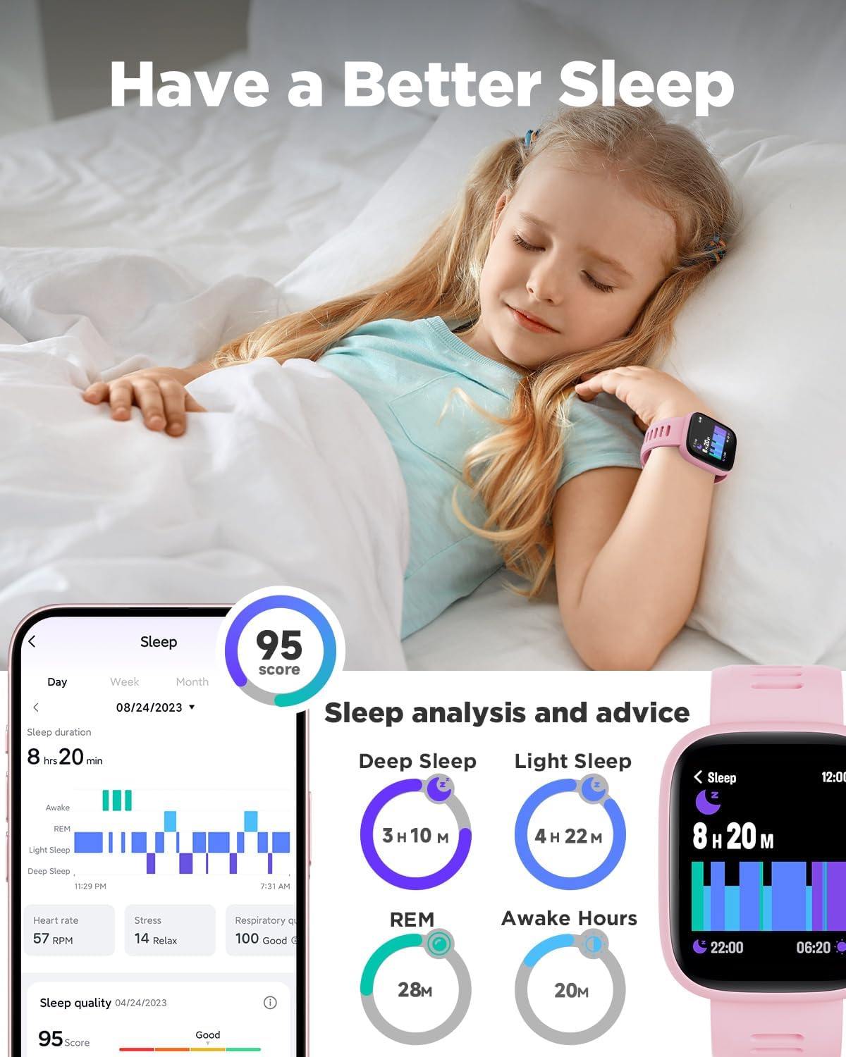 Detalle 2 de BIGGERFIVE Kids Smart Watch (1.8" Fitness Watch) with step counter, heart rate, sleep tracking and puzzle games