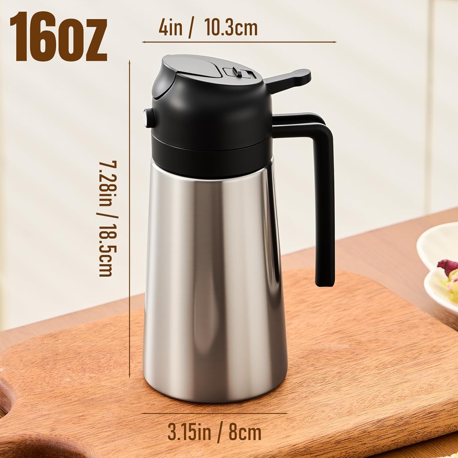 Thumbnail 6 de PARACITY 2-in-1 Oil Dispenser Bottle: Stainless Steel Shell, Ceramic Interior, Olive Oil Sprayer & Pourer (Black)