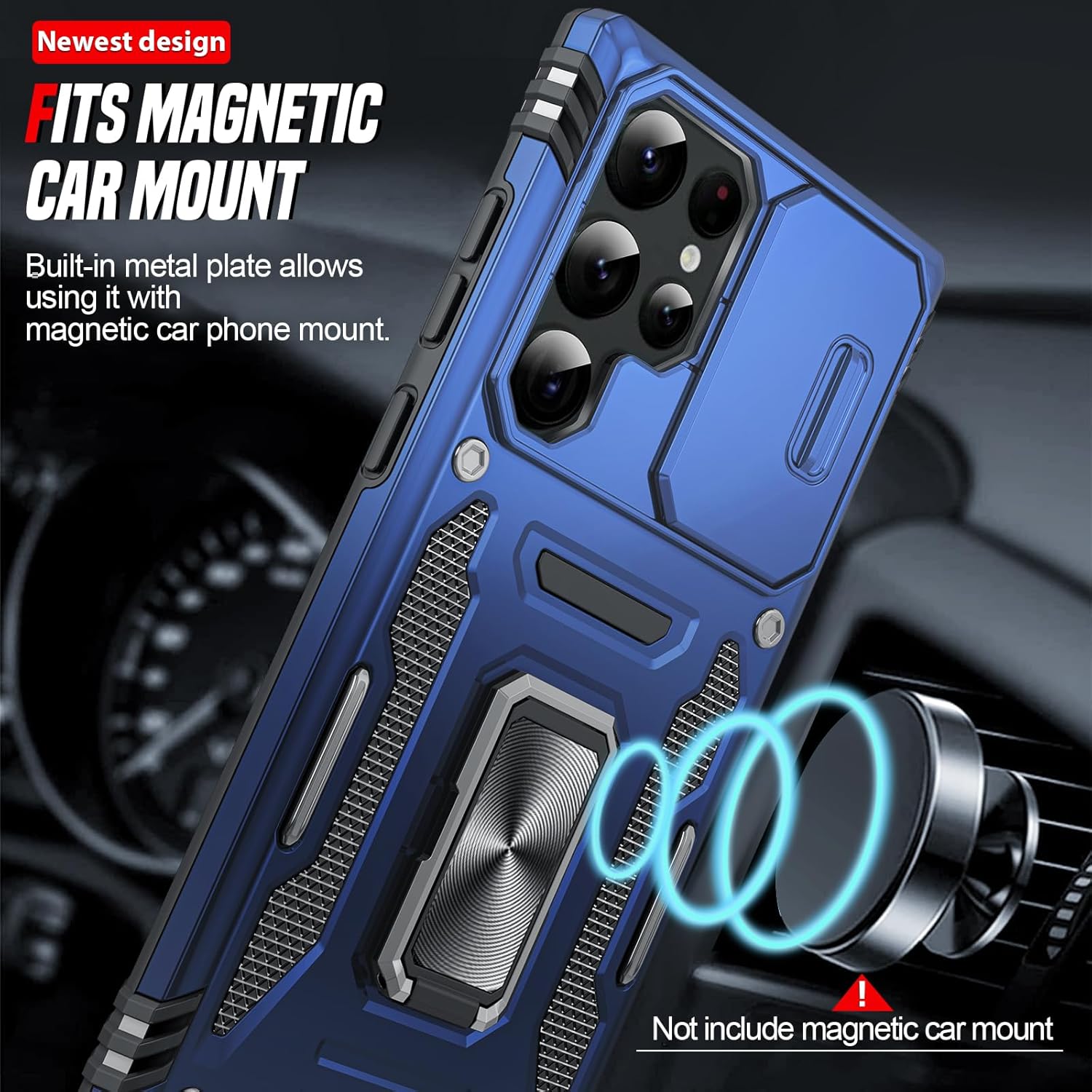 Thumbnail 5 de LeYi Military Grade Case for Samsung Galaxy S22 Ultra – Navy Blue with Camera Lens Slider, Ring Stand & Magnetic Car Mount Compatibility