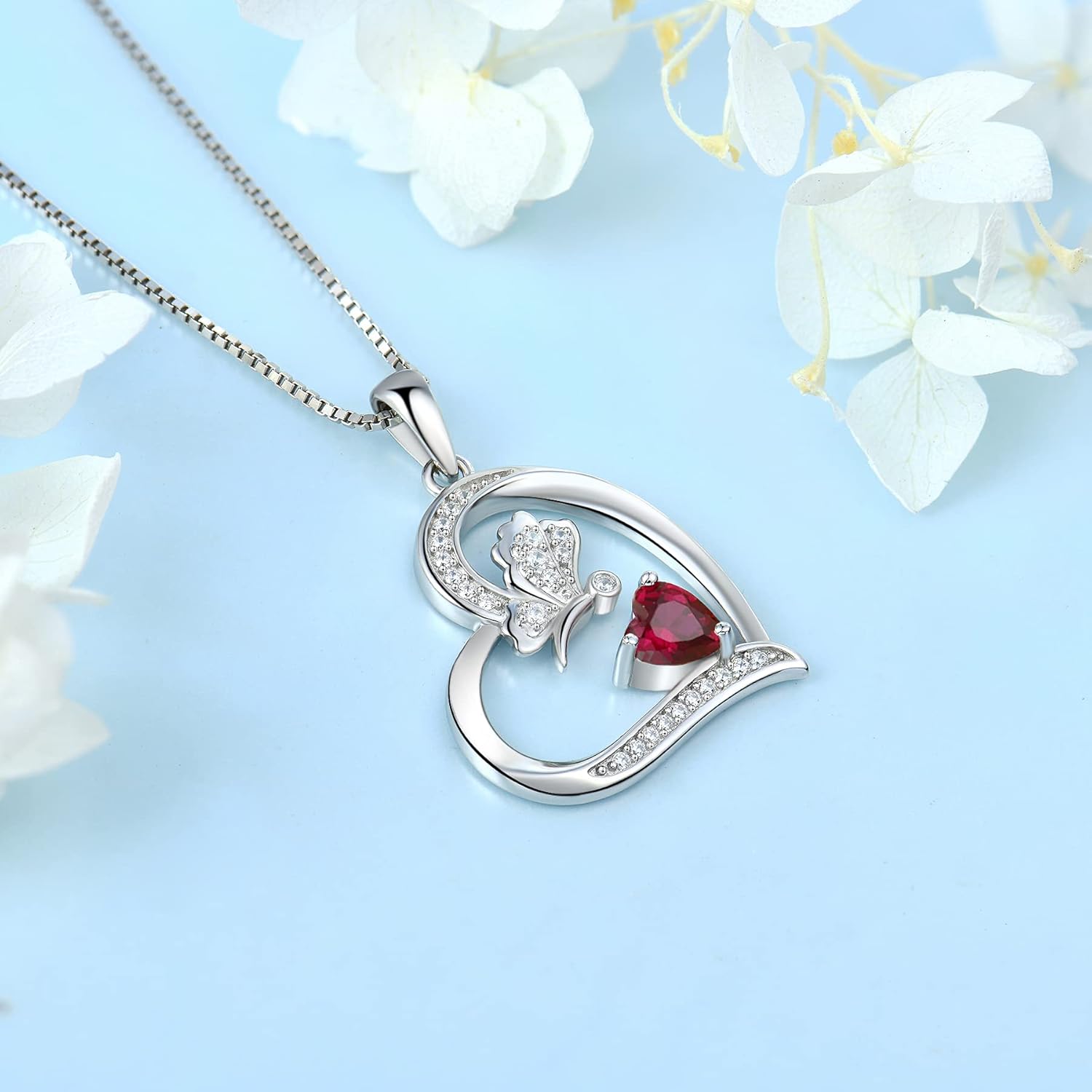 Thumbnail 3 de FJ Herz Damen Kette Schmetterling Anhänger aus 925 Sterling Silber mit Geburtsstein (Zirkonia) – Halskette für Frauen & Mädchen