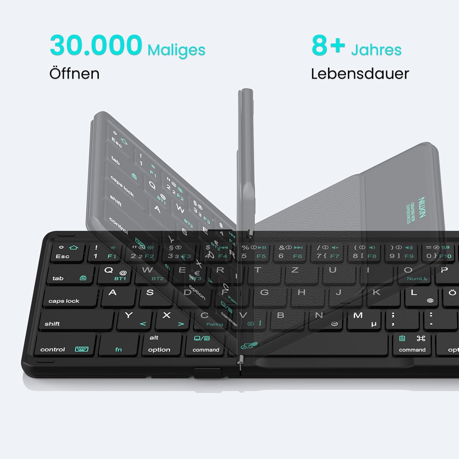 Thumbnail 5 de Nillkin faltbare Bluetooth-Tastatur mit Touchpad (QWERTZ, wiederaufladbar) – Mini-Klapptastatur für iPad/iOS, Android und Windows-Laptop