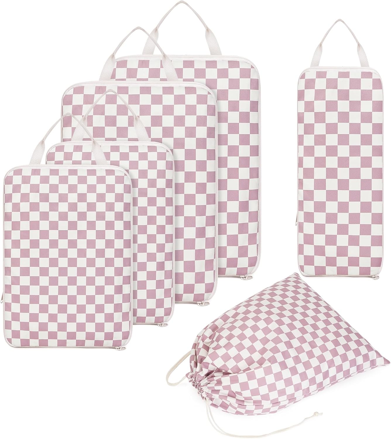 Detalle 2 de Narwey 6 Set Compression Packing Cubes for Carry-On Luggage (Checkerboard Dusty Rose)