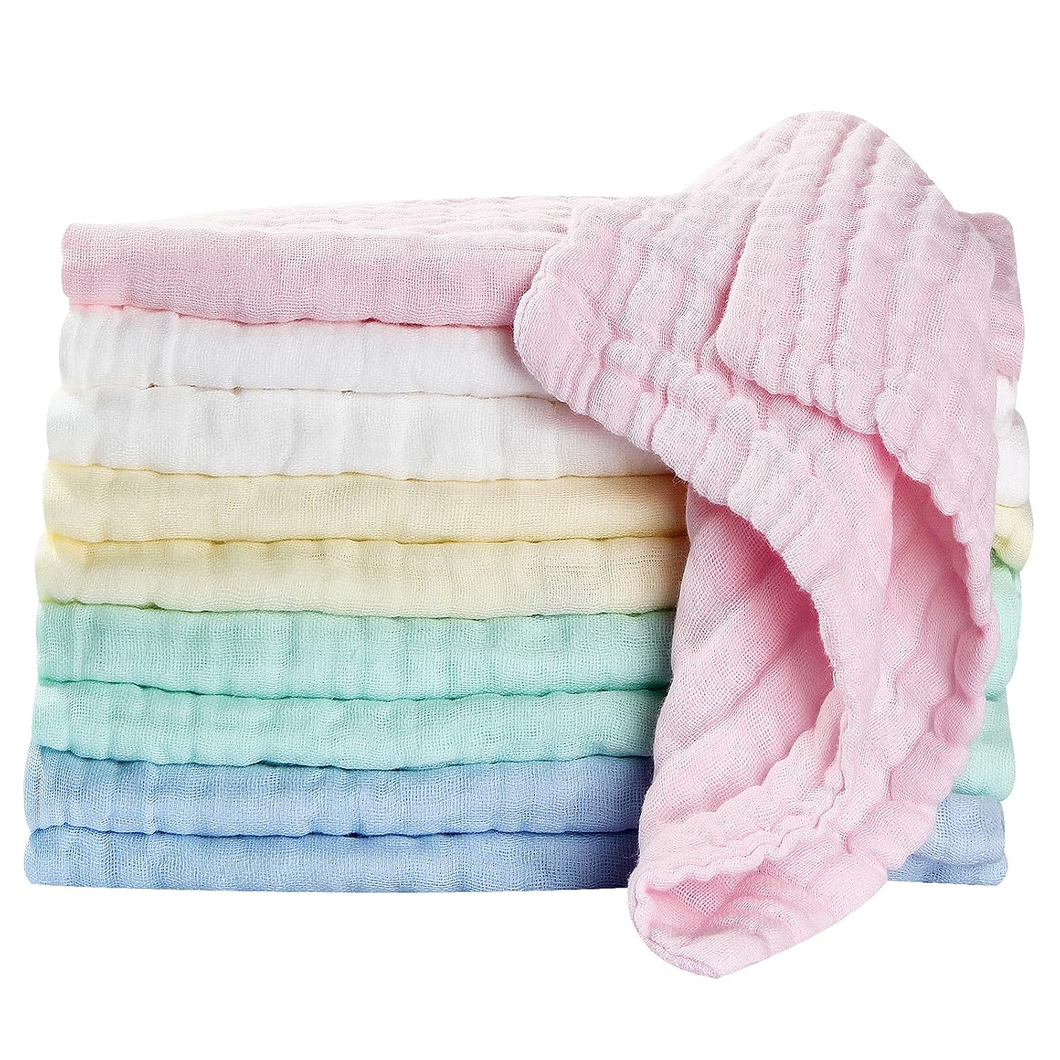 Koo-dib Musselin Waschlappen-Set 10 Stück 25x25 cm – Baby Mullwindeln