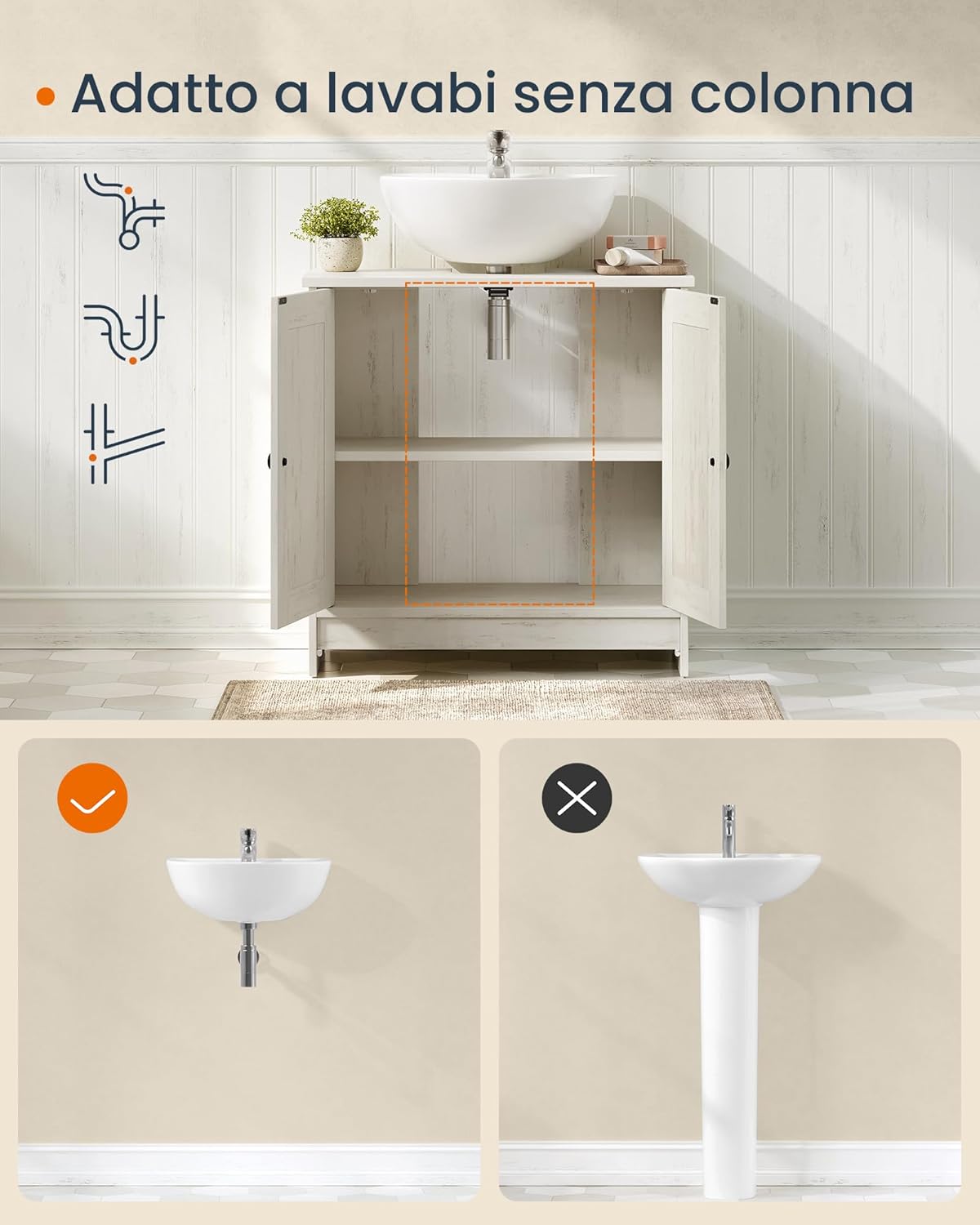 Thumbnail 5 de SONGMICS HOME Mobile Sottolavabo da Bagno BBC222WJ01 – Montaggio Rapido, Senza Attrezzi, Stile Vintage Country