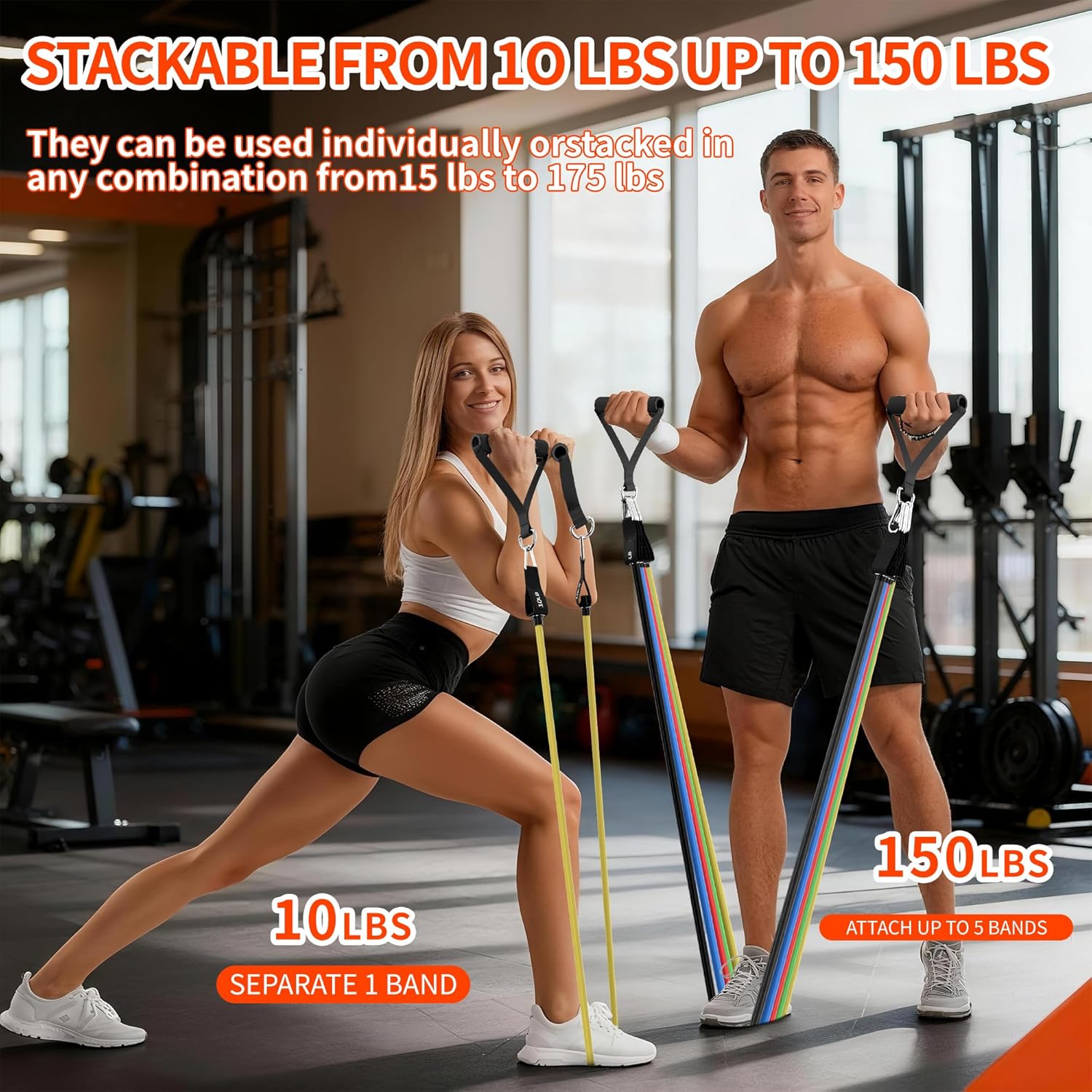 Thumbnail 3 de Qultivo 150LBS pink carry bag Resistance Bands with Handles, Stackable 5-Level Set