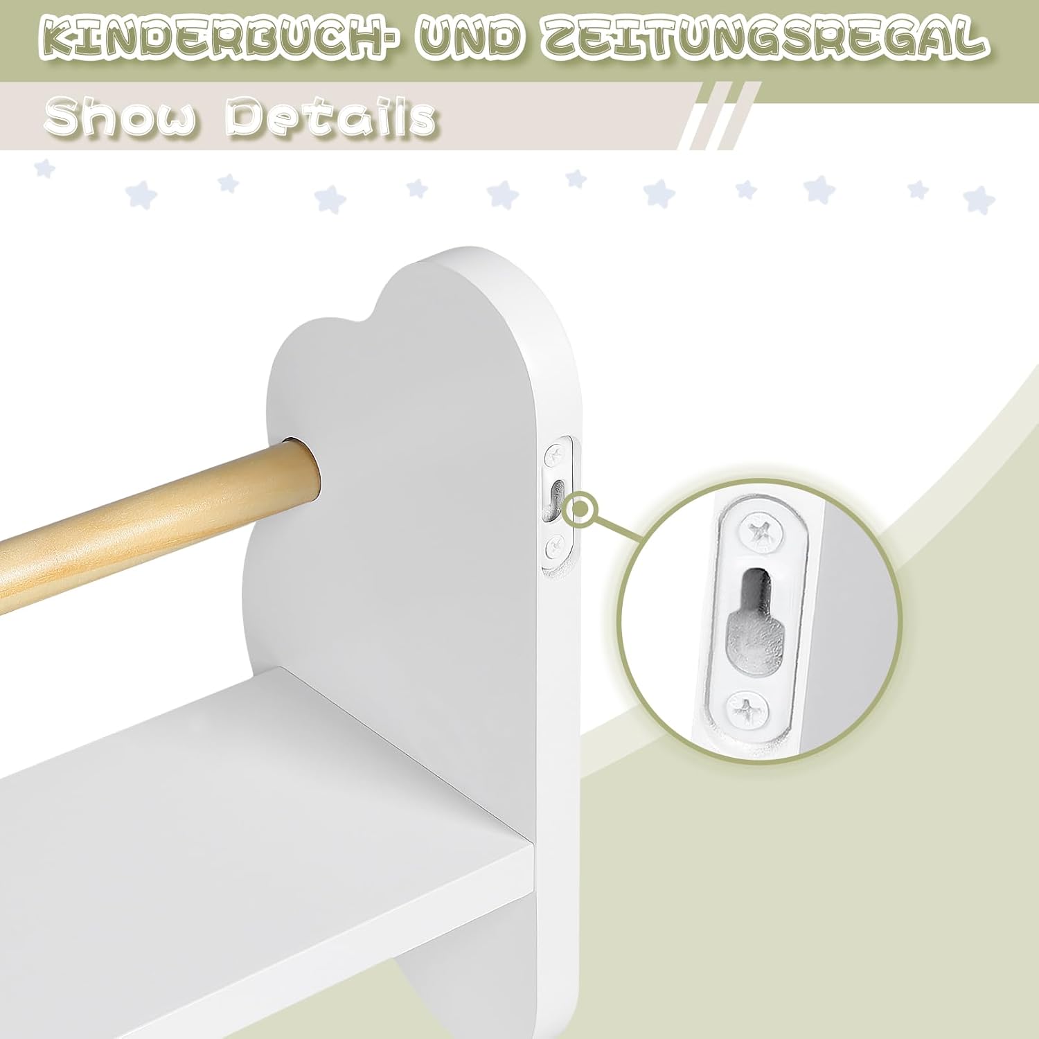 Thumbnail 4 de WOLTU Set 3 librerie da parete per bambini con 3 mensole sospese a forma di nuvola (pino e MDF) – bianco