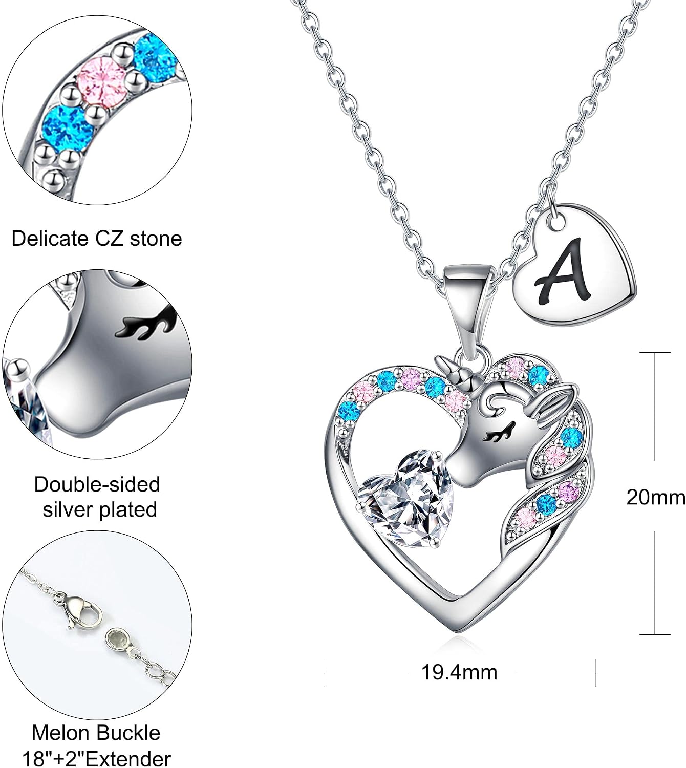 Detalle de TINGN – Collier licorne pour fille, pendentif cœur plaqué or 14 carats