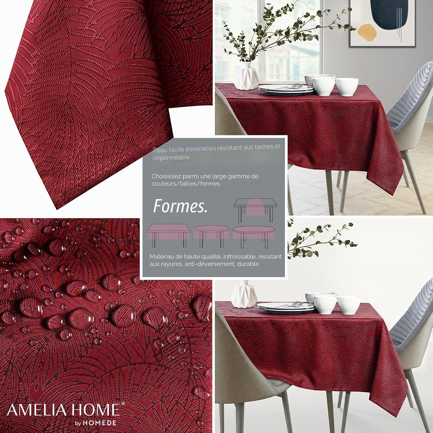 Detalle de AmeliaHome Nappe Effet Lotus déperlant Polyester Cappuccino Gaia 120x200 cm