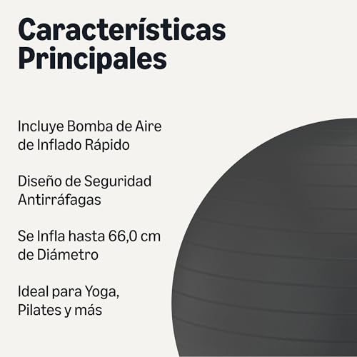 Detalle 2 de Amazon Basics Pelota de yoga 58–66 cm negra 🧘♀