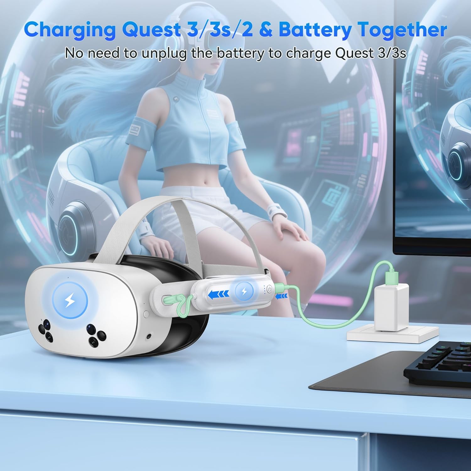 Detalle de YUANHOT Battery Pack for Meta Quest 3S 20000mWh VR battery
