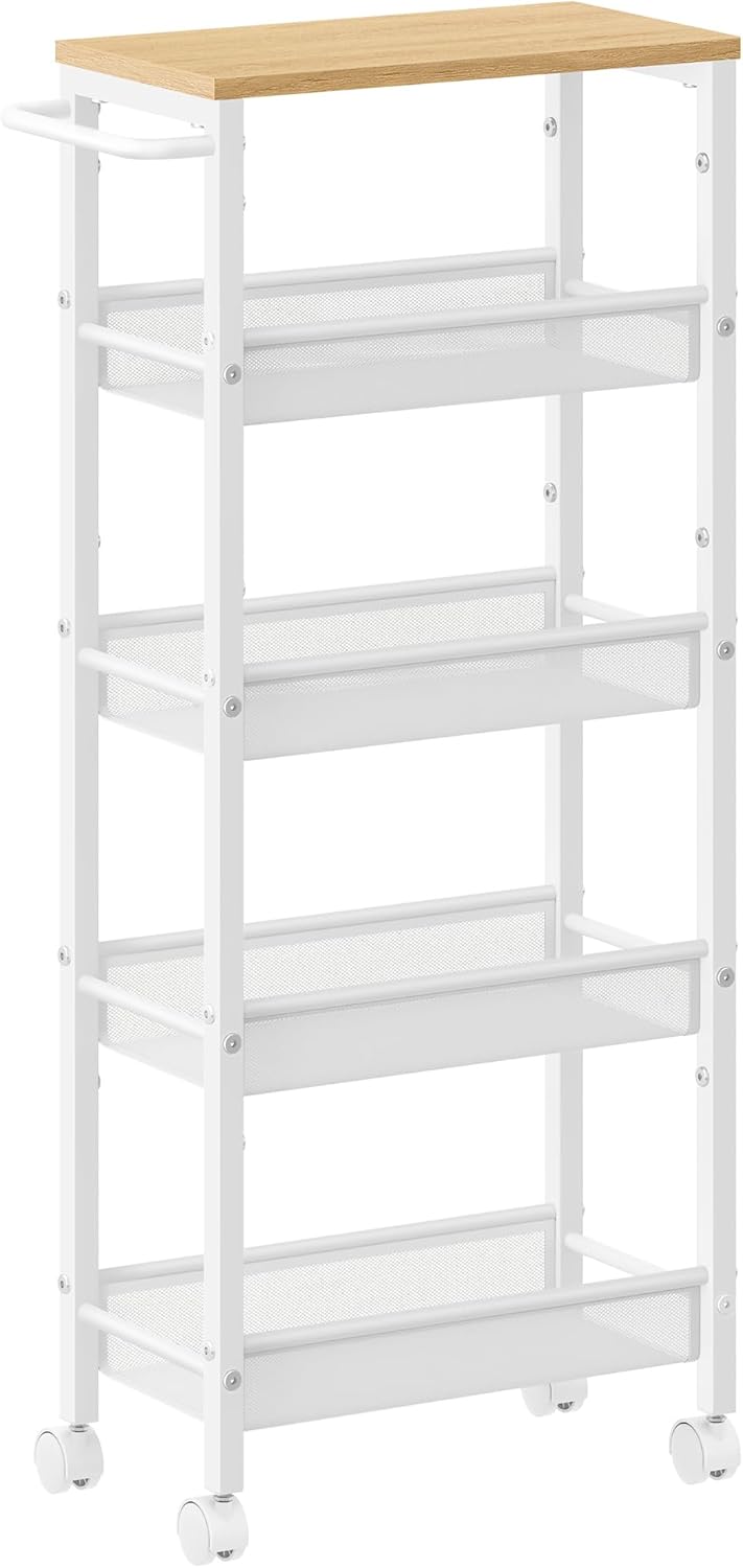 Detalle de VASAGLE Carrello a 5 ripiani LRC035W09 salvaspazio beige rovere e bianco con ruote