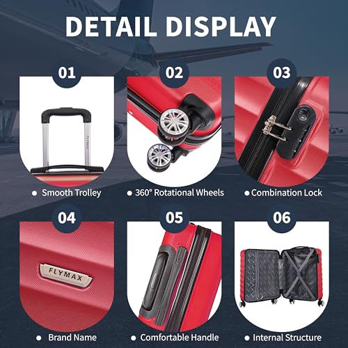 Thumbnail 2 de FLYMAX 55x40x20 Cabin Bag — 40L Lightweight Carry-On (2.5kg, Red) for Ryanair and More