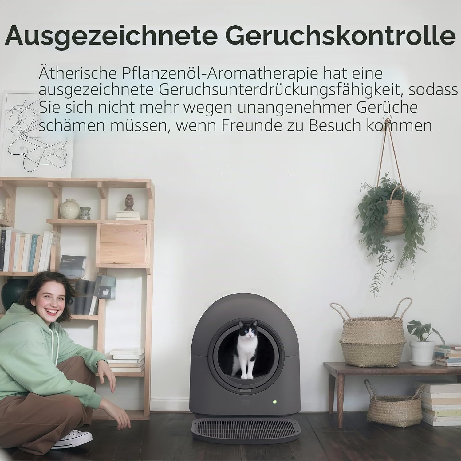 Detalle de HHOLOVE Katzentoilette Selbstreinigend Automatisch 60L – Sicherheit, App-Steuerung & Geruchskontrolle