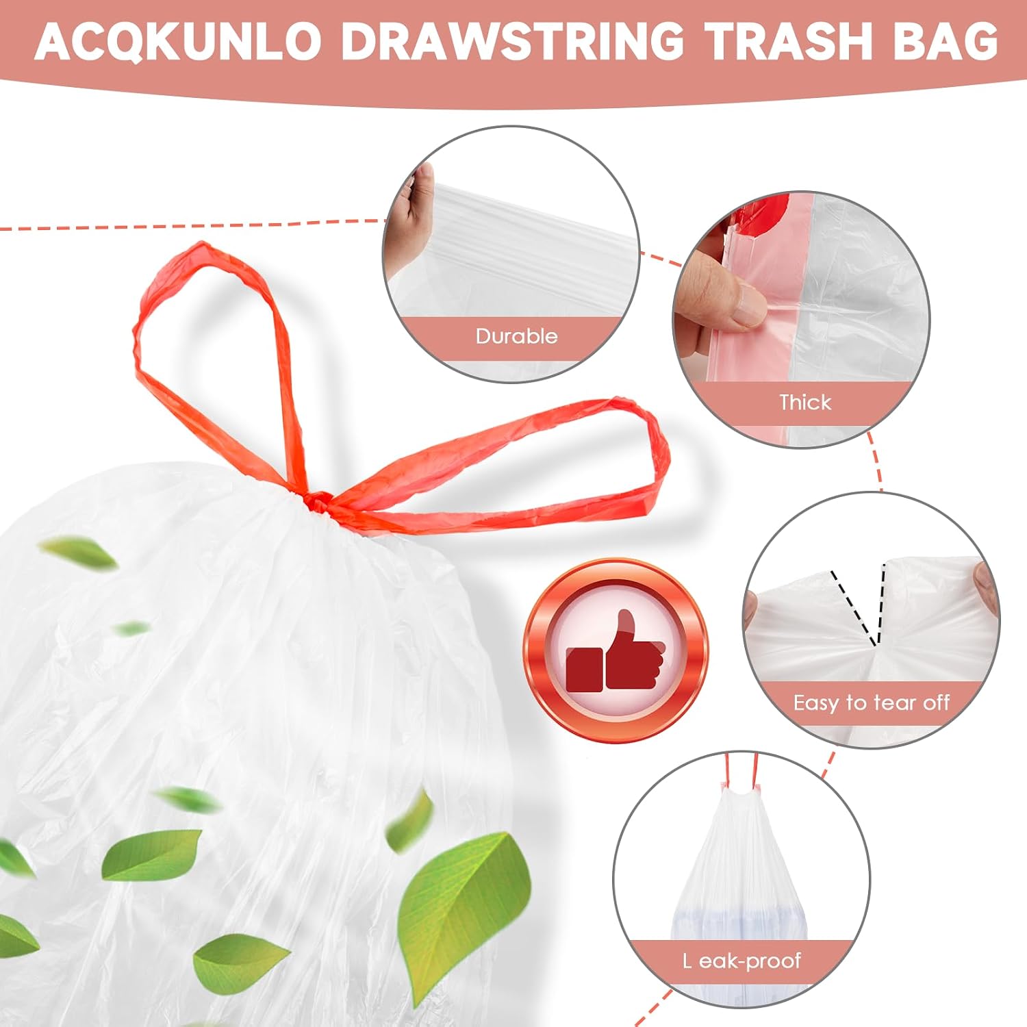 Thumbnail 4 de 2 Gallon Small Trash-Bags with Drawstring for Bathroom, White Mini Garbage Bags (60 Count, Unscented)