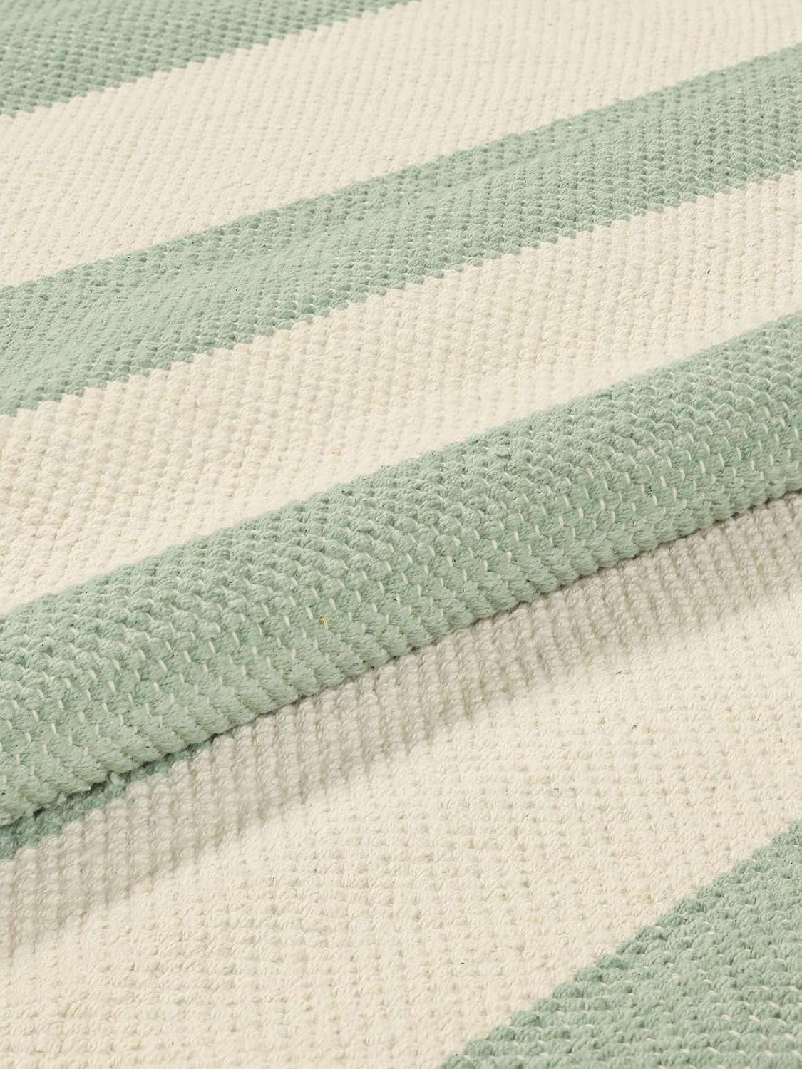 Detalle de RugVista Cotton stripe – dywan bawełniany 80 x 250 cm, miętowy, płasko tkany