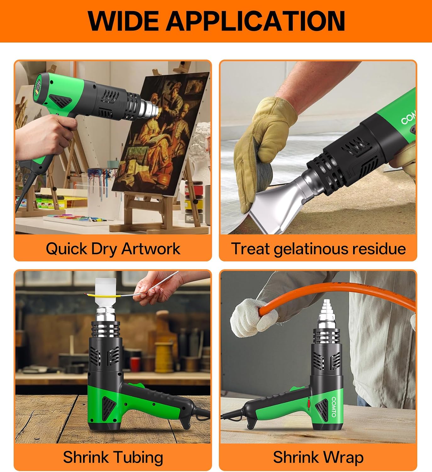 Detalle 2 de COMTO 1800W Heat Gun with Variable Temperature, 4 Nozzles and PA66 Housing