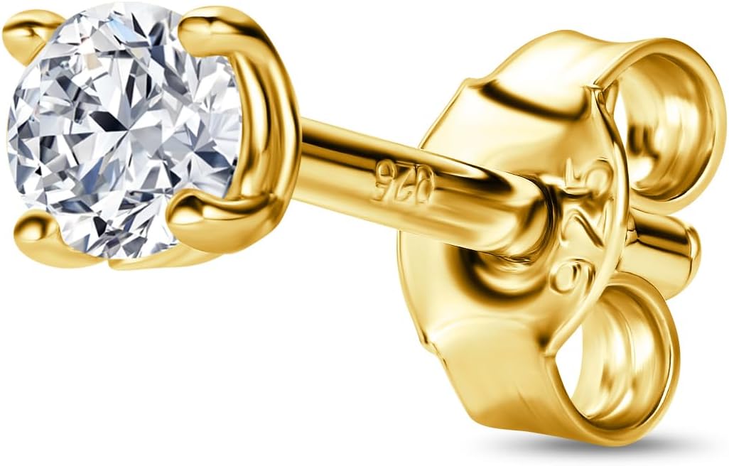 Thumbnail 3 de OREVIO Boucle d'Oreille Mono Moissanite en Argent 925 Plaqué Or 18 Carats – Hypoallergénique