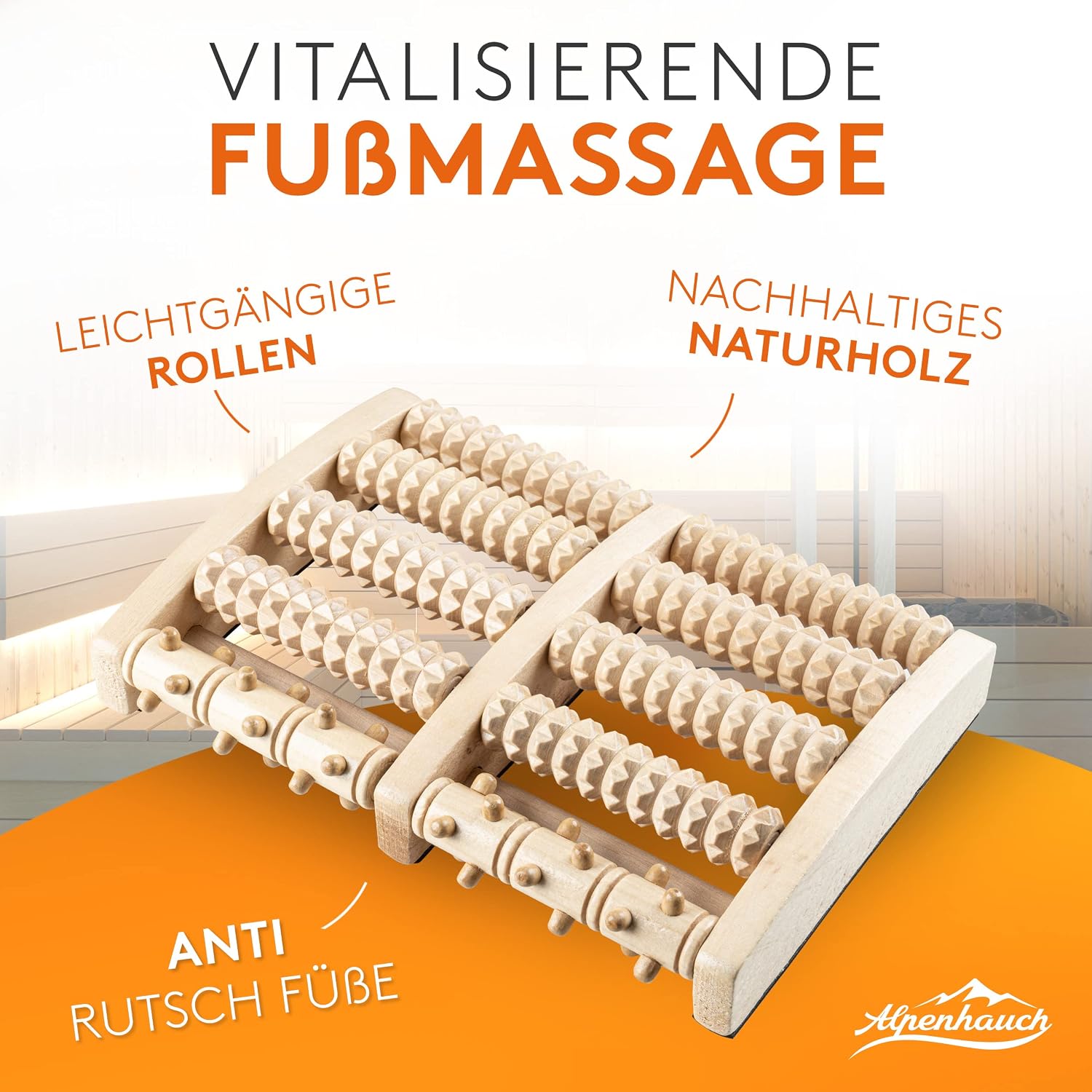Detalle 2 de ALPENHAUCH ALP-FR1000-01 voetmassageroller van hout met noppen