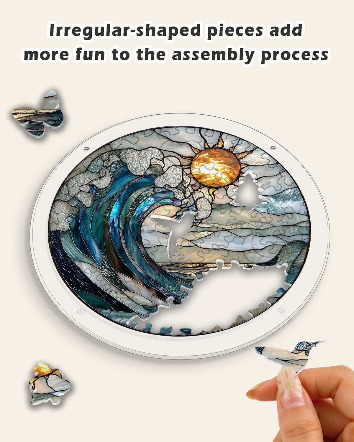Detalle de HWRHTR Ocean Wave Sun Acrylic Puzzle Suncatcher, 80 Pieces, 6.3-Inch