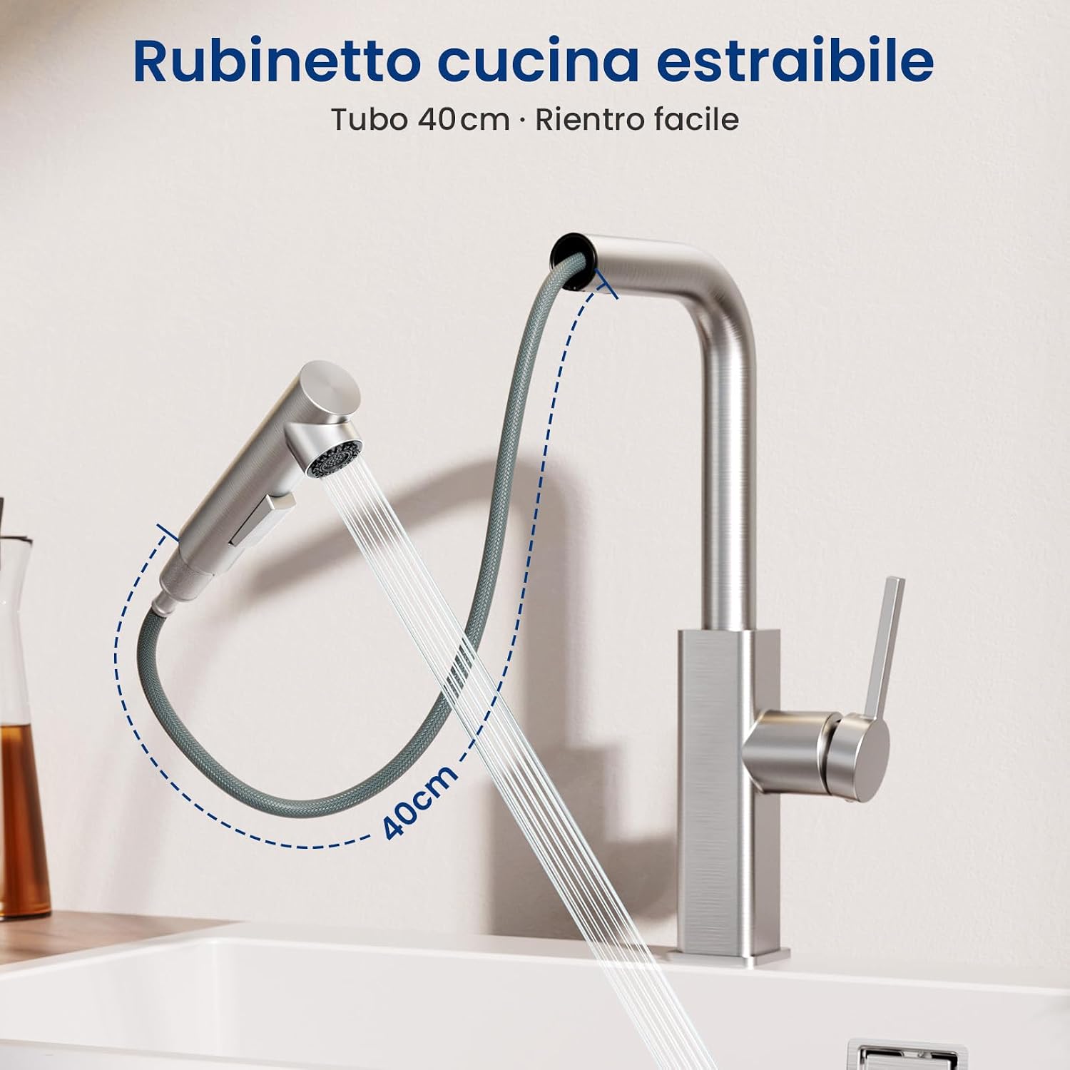 Thumbnail 1 de CECIPA Rubinetto Lavello Cucina con Doccetta Estraibile: Miscelatore in Acciaio Inox con Getti Duali e Doccetta 40 cm