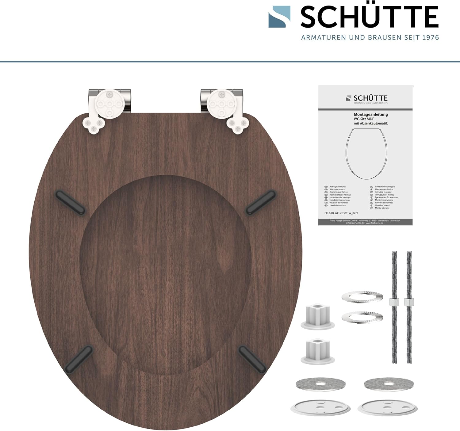 Detalle de SCHÜTTE DARKWOOD Siège de WC à abaissement automatique – bois et motif, charge 150 kg