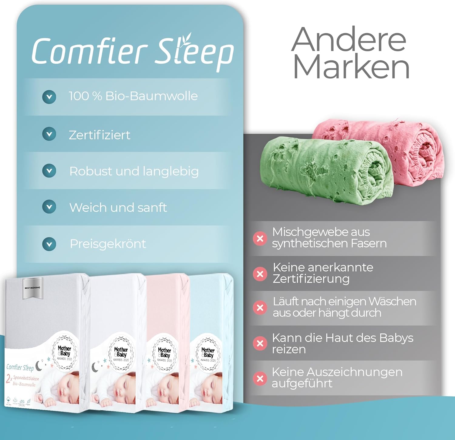 Thumbnail 6 de Spannbettlaken 50x90 cm für Kinderwagen – 2er-Set, Weiss, Bio-Baumwolle