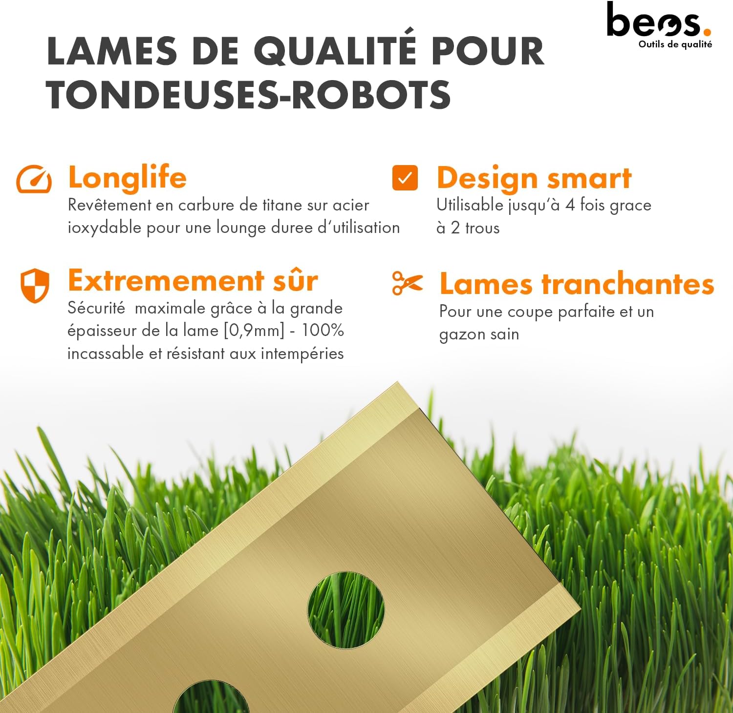 Thumbnail 2 de BEOS 36 x Lames de Rechange Premium Titan avec vis de sécurité pour Mammotion (LUBA, LUBA 2, YUKA, LUBA Mini & YUKA Mini)