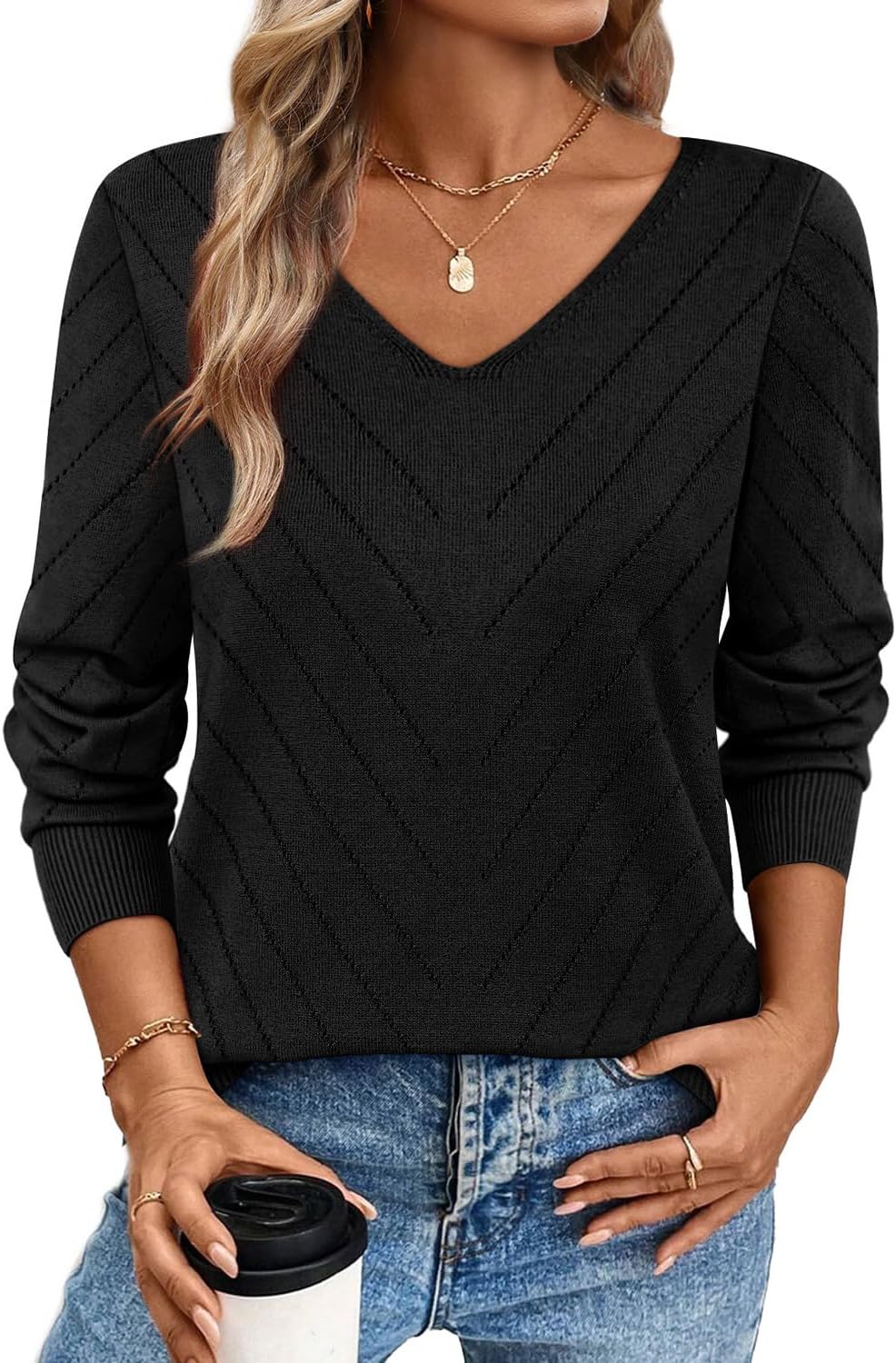 Detalle 2 de WIHOLL Sweater V-Neck Lightweight Pullover 2025