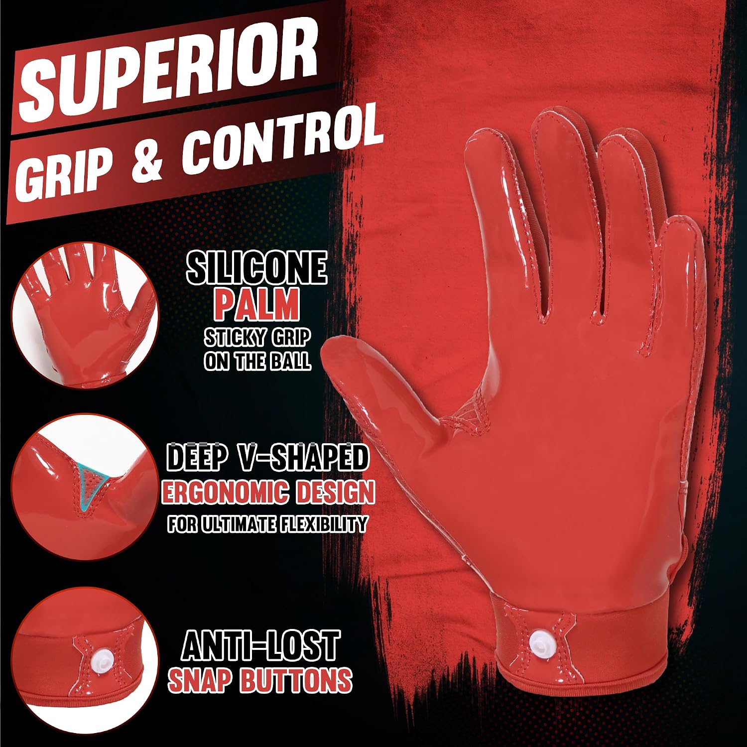 Detalle 2 de HANDLANDY Youth Football Gloves with Sticky Silicone Palm (Kids Receiver Gloves)