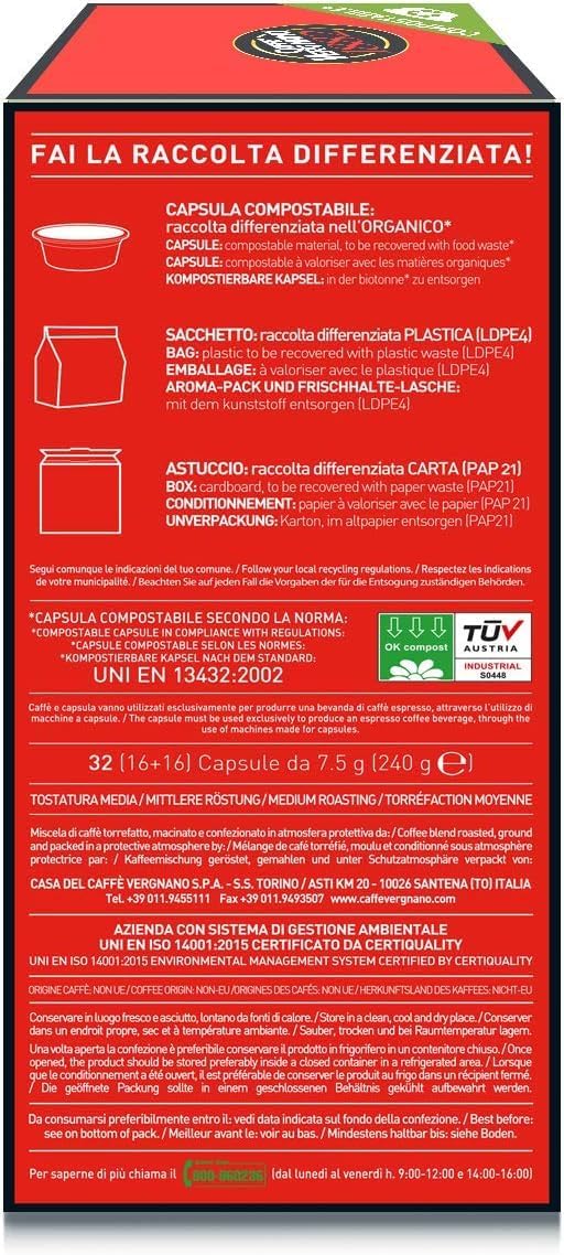 Detalle de Caffè Vergnano 1882 - 128 Capsule compatibili Lavazza A Modo Mio, cremose e compostabili