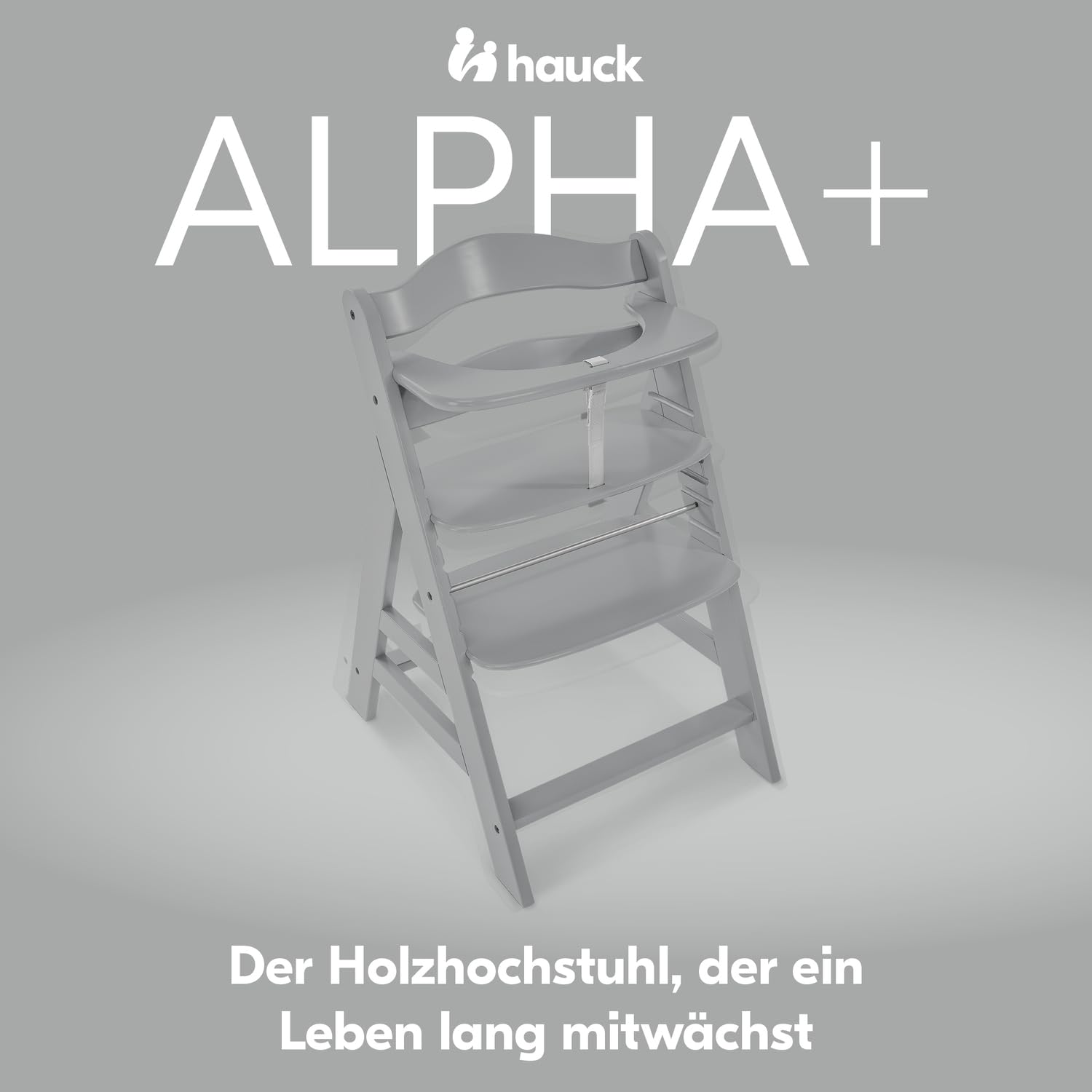Detalle 2 de hauck Alpha+ Grey – Mitwachsender Holzhochstuhl aus Buche, bis 90 kg, inkl. 5-Punkt-Gurt und Zubehör