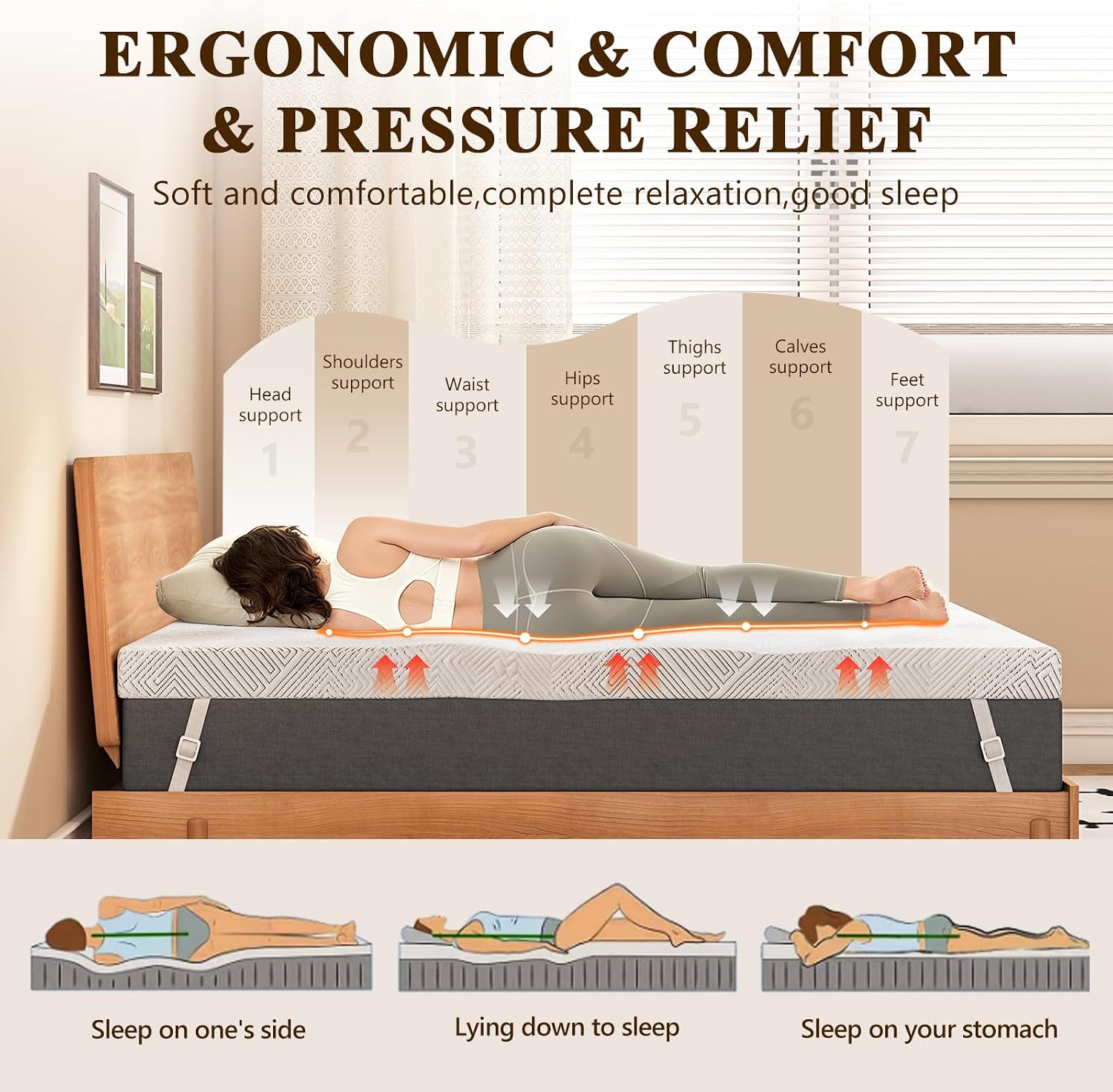 Detalle 2 de Mattress Topper Double Bed 10cm Memory Foam with Anti-Slip Cover (135x190 cm)