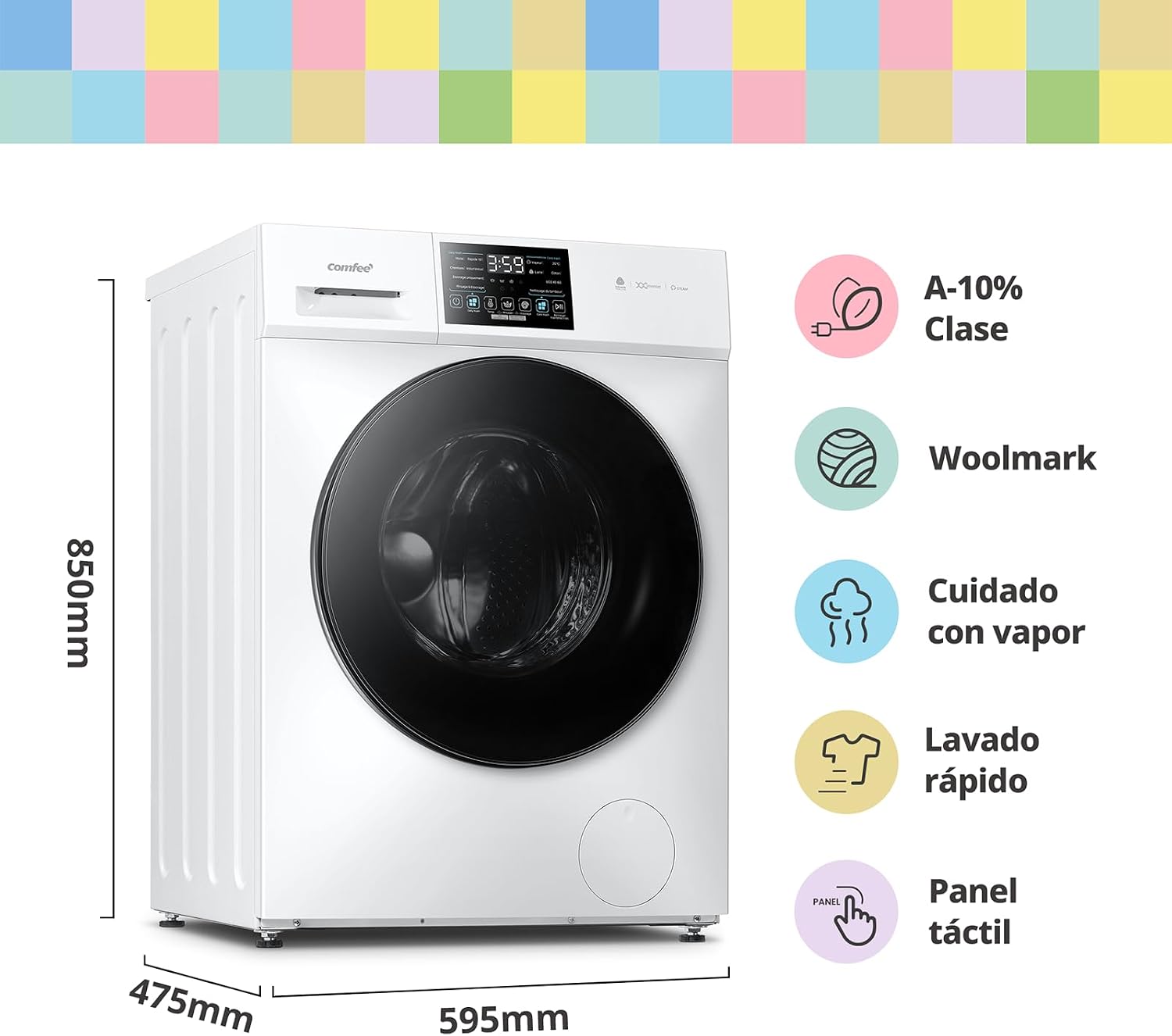 Thumbnail 1 de Comfee CFP03EW80W-HL lavadora 8 kg con vapor y motor BLDC, panel táctil y programa para lana Woolmark