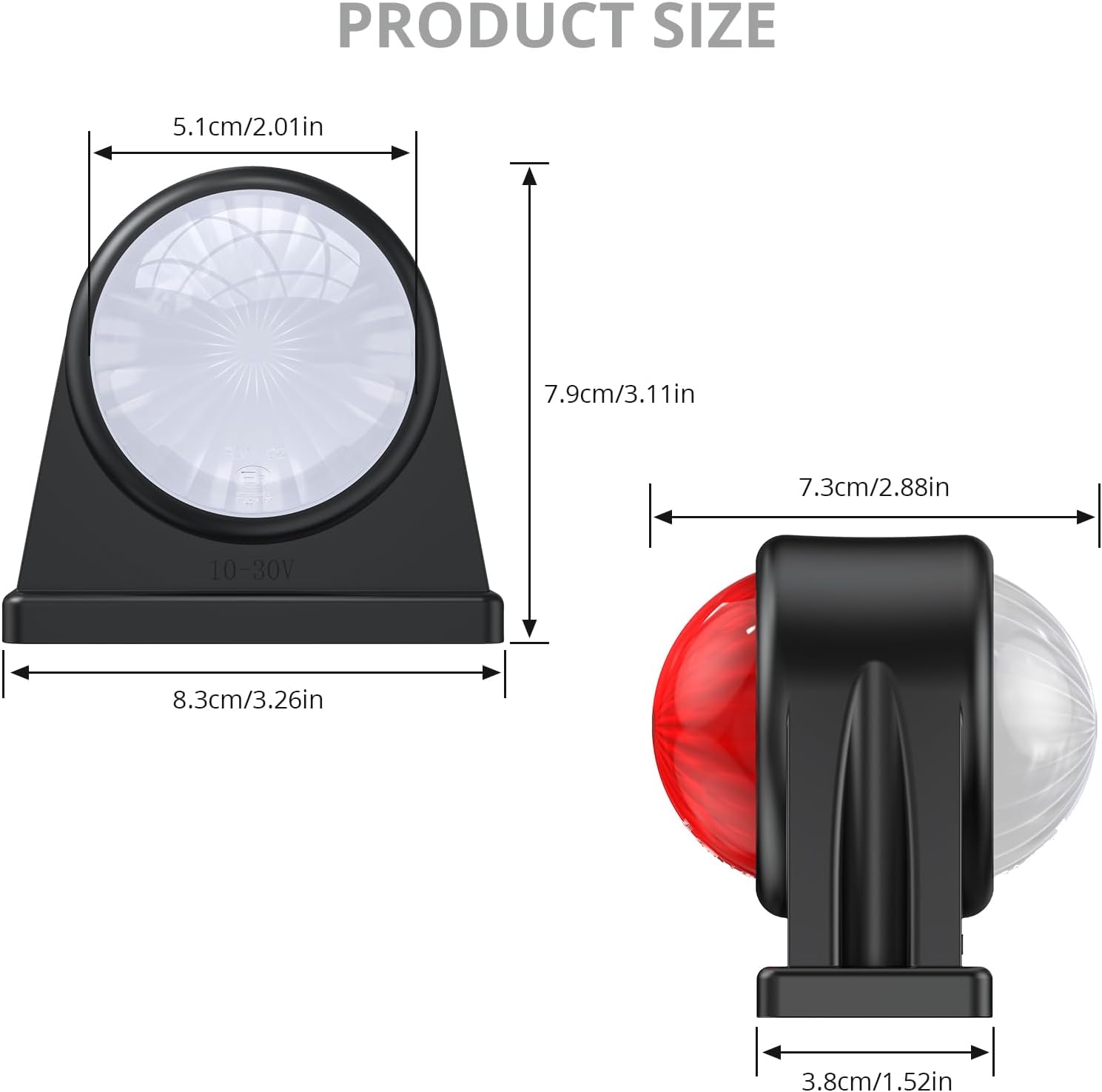 Thumbnail 1 de Justech 2pc Side Elbow Marker Lights for 12/24V vehicles (Red & White, IP65, 8 LED)