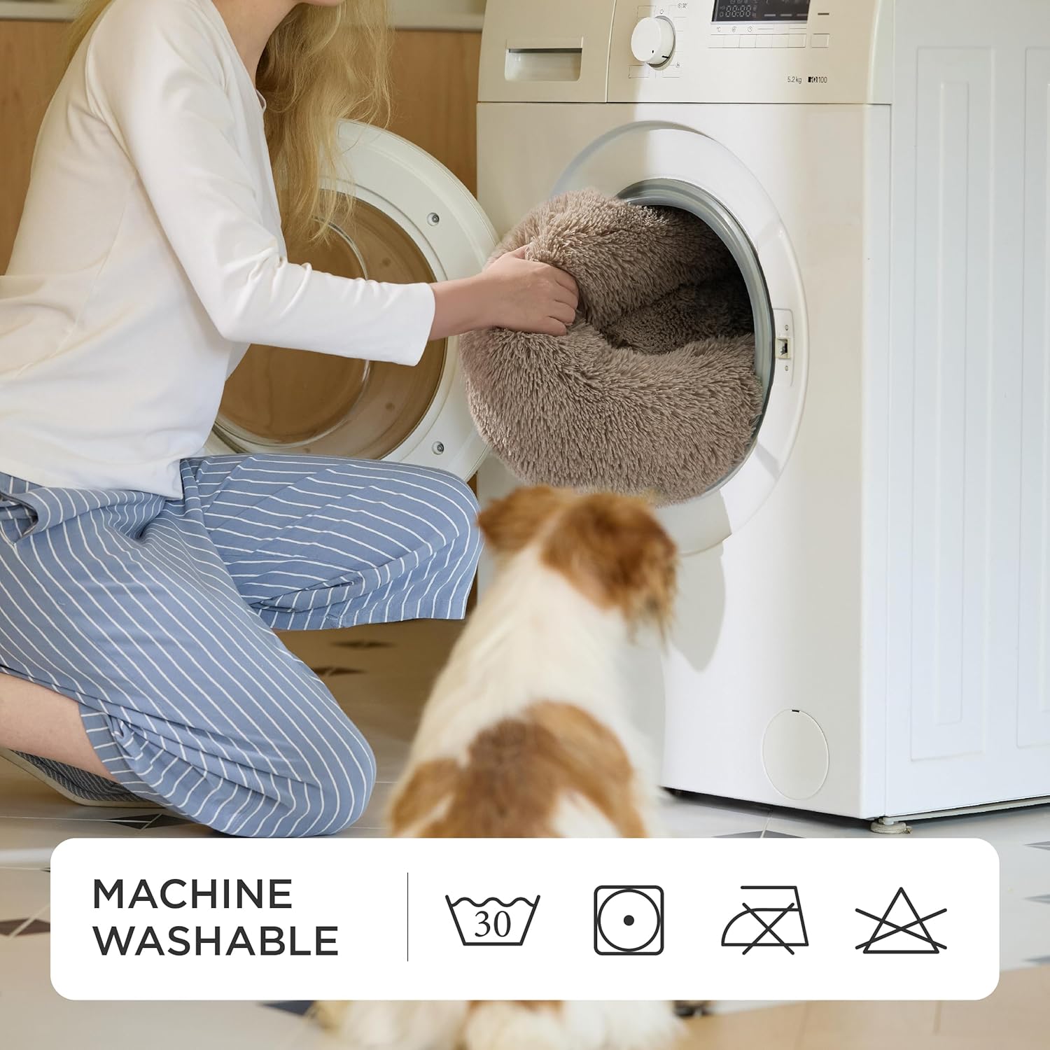 Thumbnail 4 de Bedsure Plush Round Cat Bed (60x60x14cm) – Washable Large Calming Pet Bed, Camel