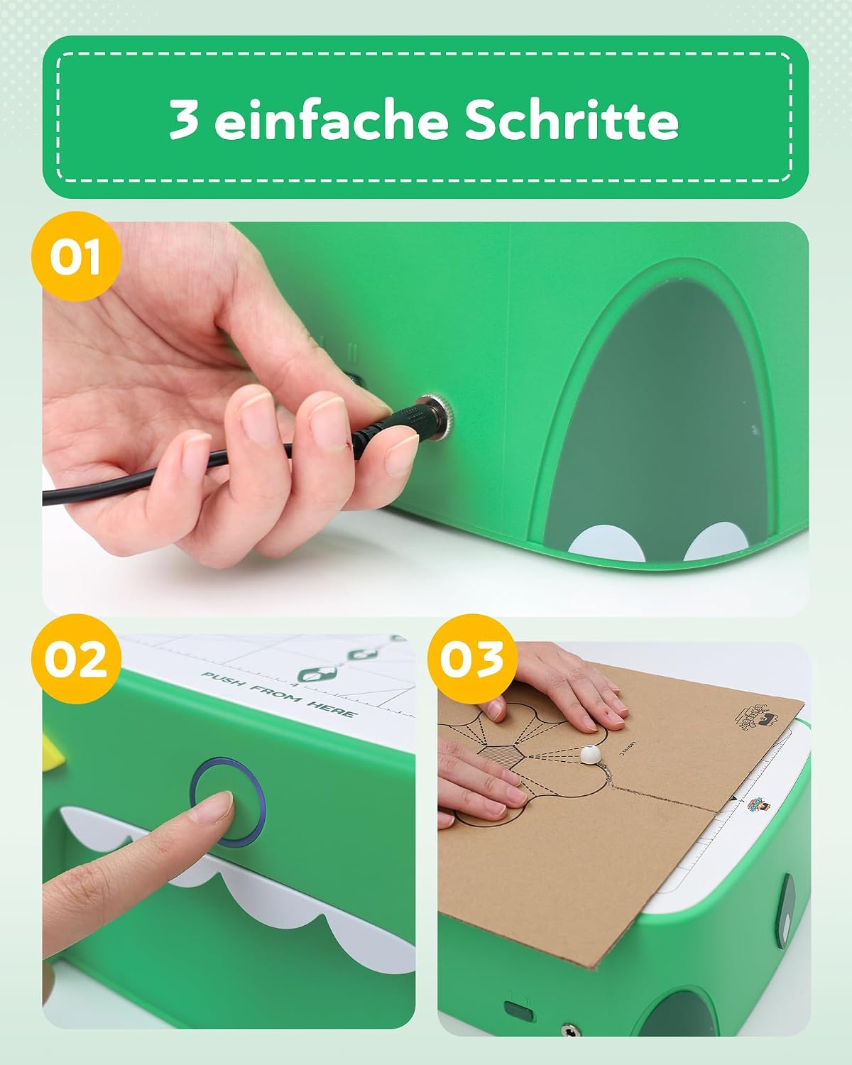 Detalle de Elektrischer Kartonschneider für Kinder – Sichere, pädagogische Upcycling-Starthilfe für DIY-Kartonprojekte (C2 Upgrade-Dinosaurier)