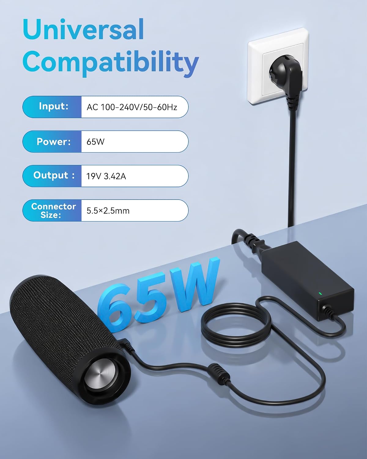 Detalle de Rsydmny 65W-voedingsadapter voor JBL Xtreme en Boombox, 19 V, 5,5 x 2,5 mm