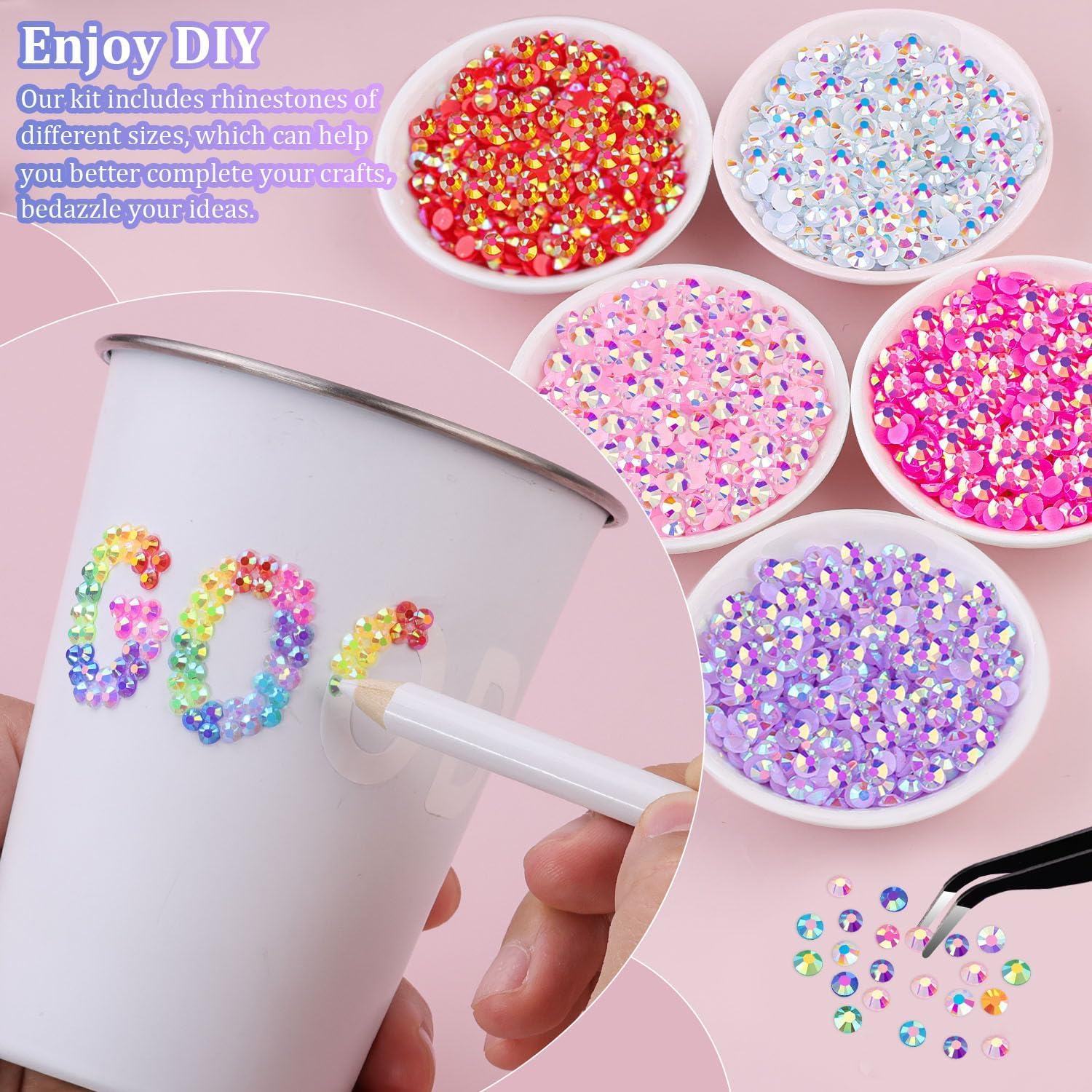 Detalle de WaelthKey 30000PCS Nail Art Rhinestones – 3 mm Resin Flat-Back Crystals in 24 Colours with Glue, Tweezers and Pen