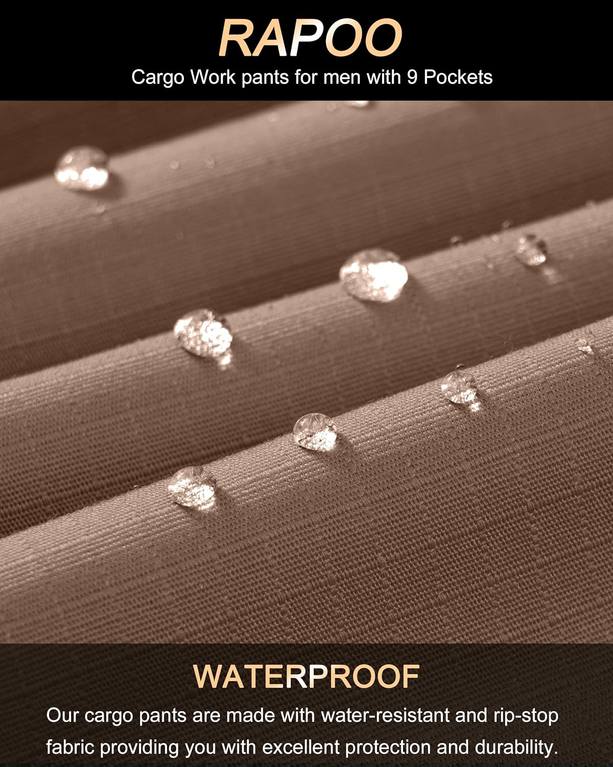 Detalle de Rapoo Ripstop Water-Resistant Cargo Tactical Pants for Men (9 Pockets)