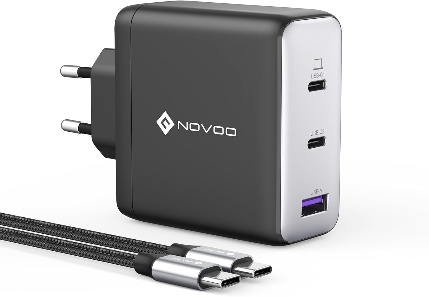 Detalle de NOVOO 120W Caricatore GaN 3 porte USB‑C per laptop e smartphone 🔌